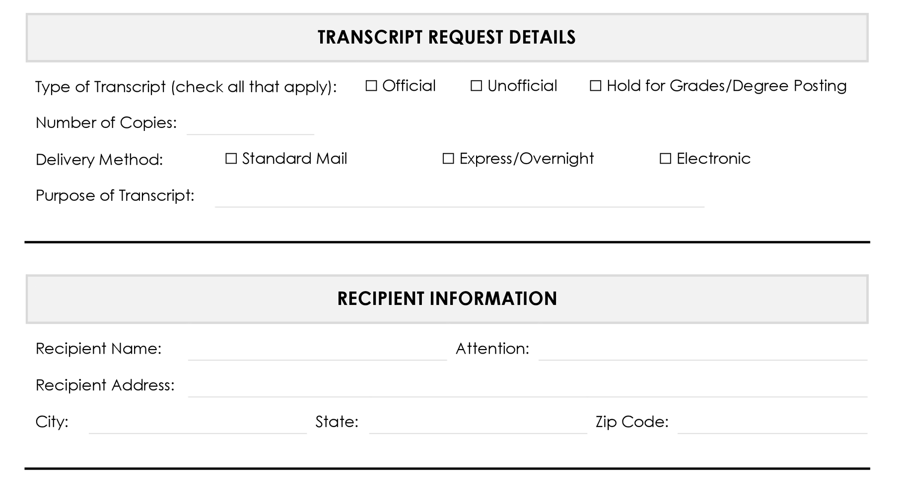 Free Transcript Request Form Template - WordLayouts