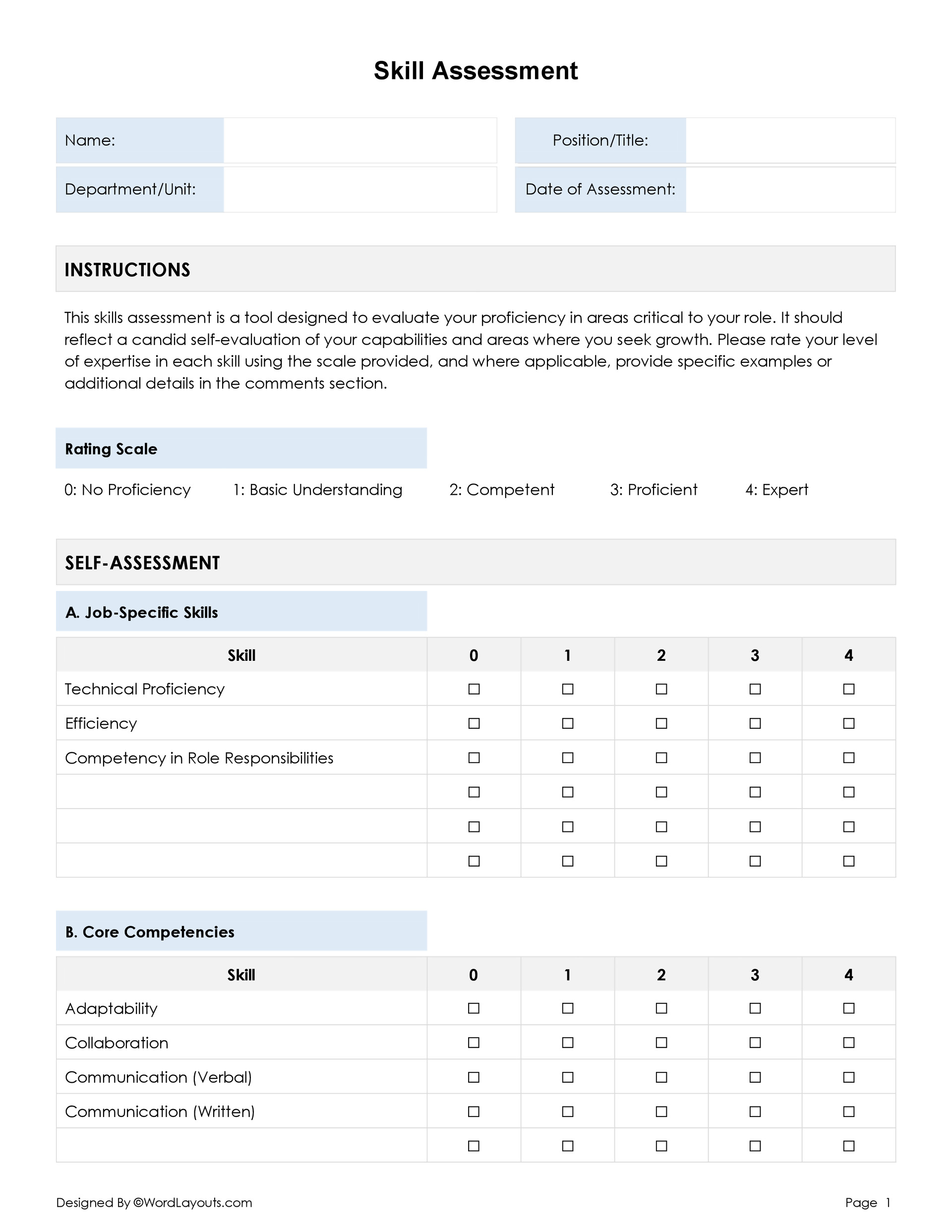 Free Workplace Assessment Template - Word, GDoc - WordLayouts
