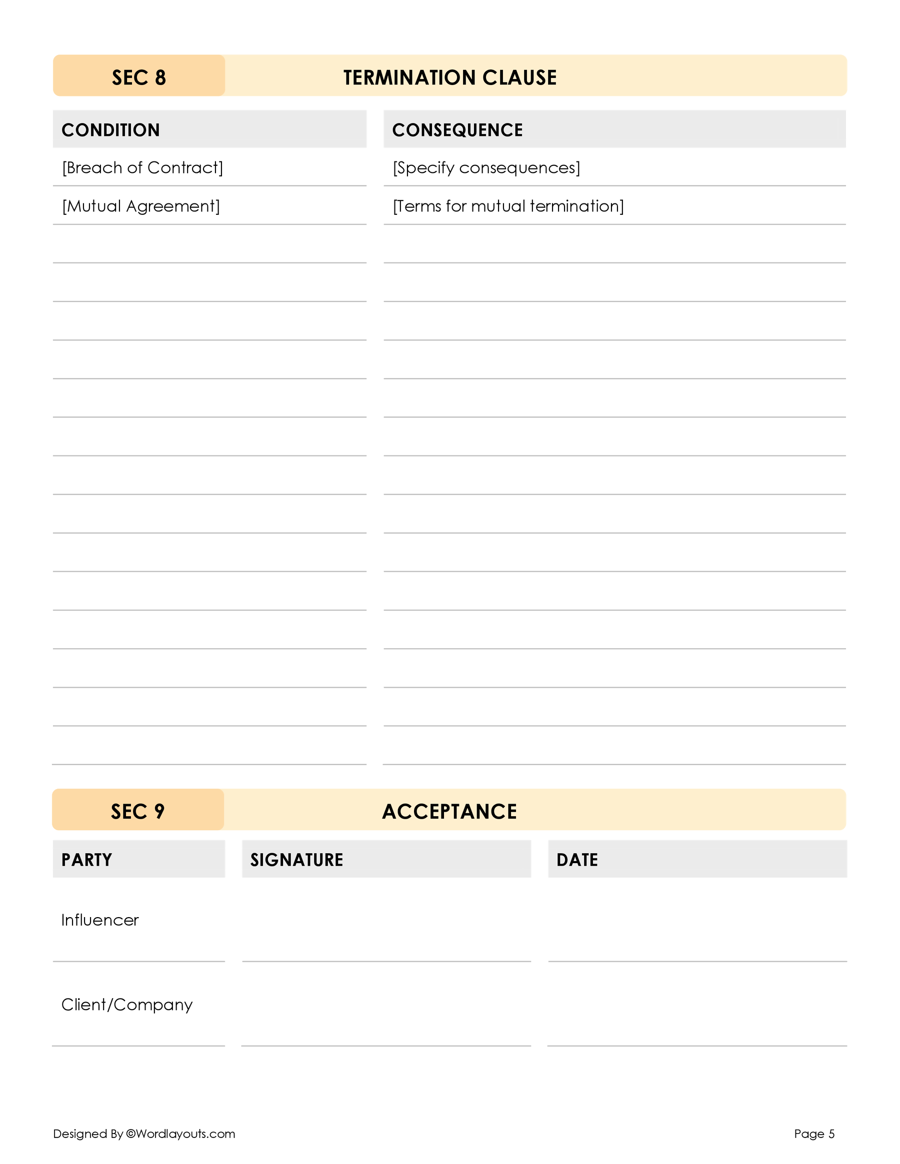 Influencer Scope of Work Template WordLayouts Influencer Scope of Work Template WordLayouts