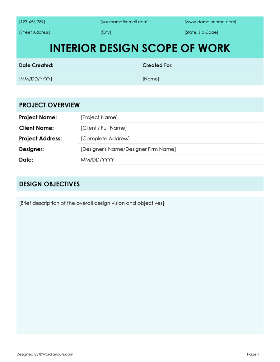Free Project Scope of Work Template - WordLayouts