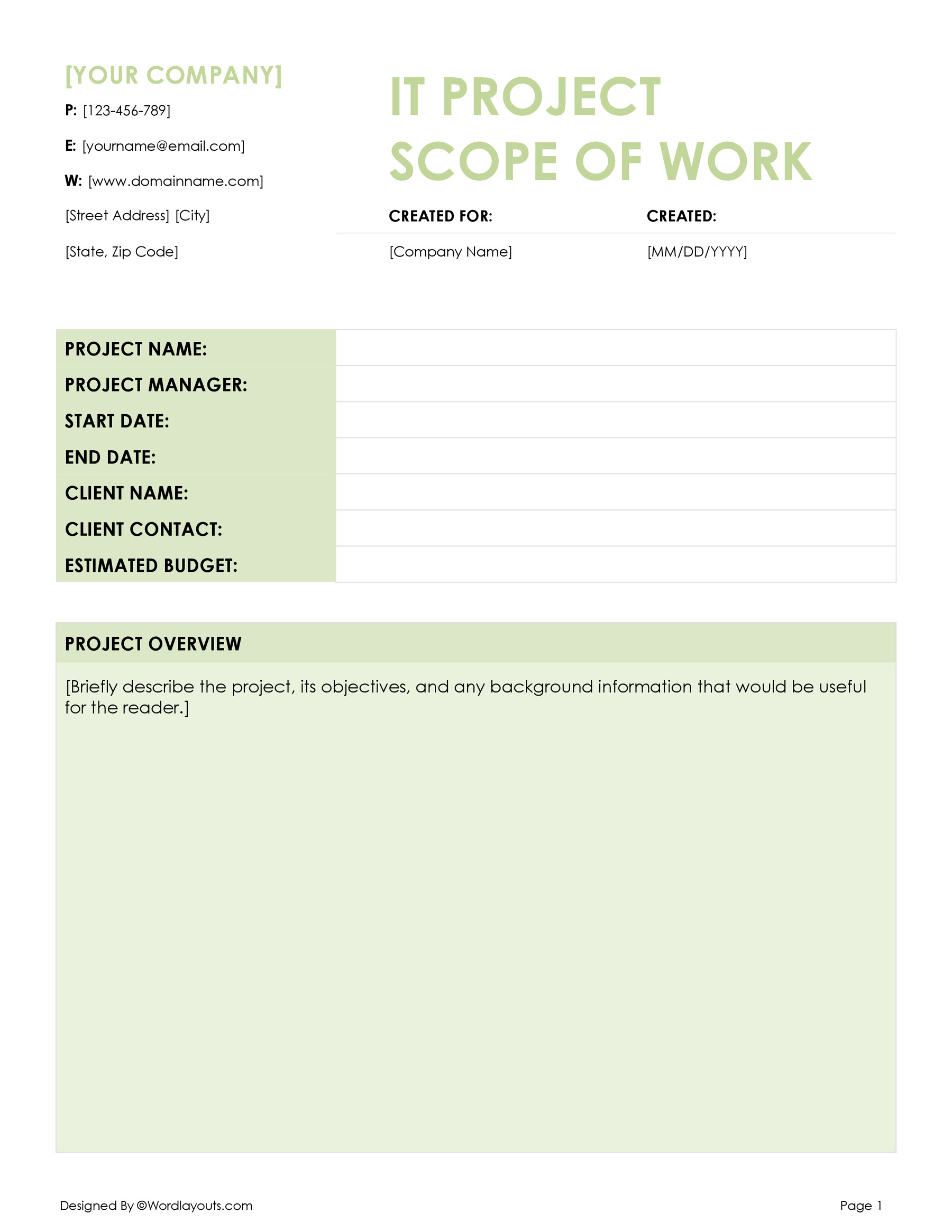 Architectural Scope of Work Template WordLayouts