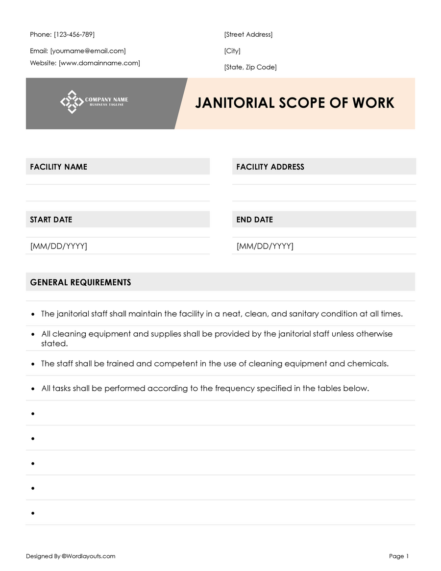 Free Project Scope of Work Template - WordLayouts