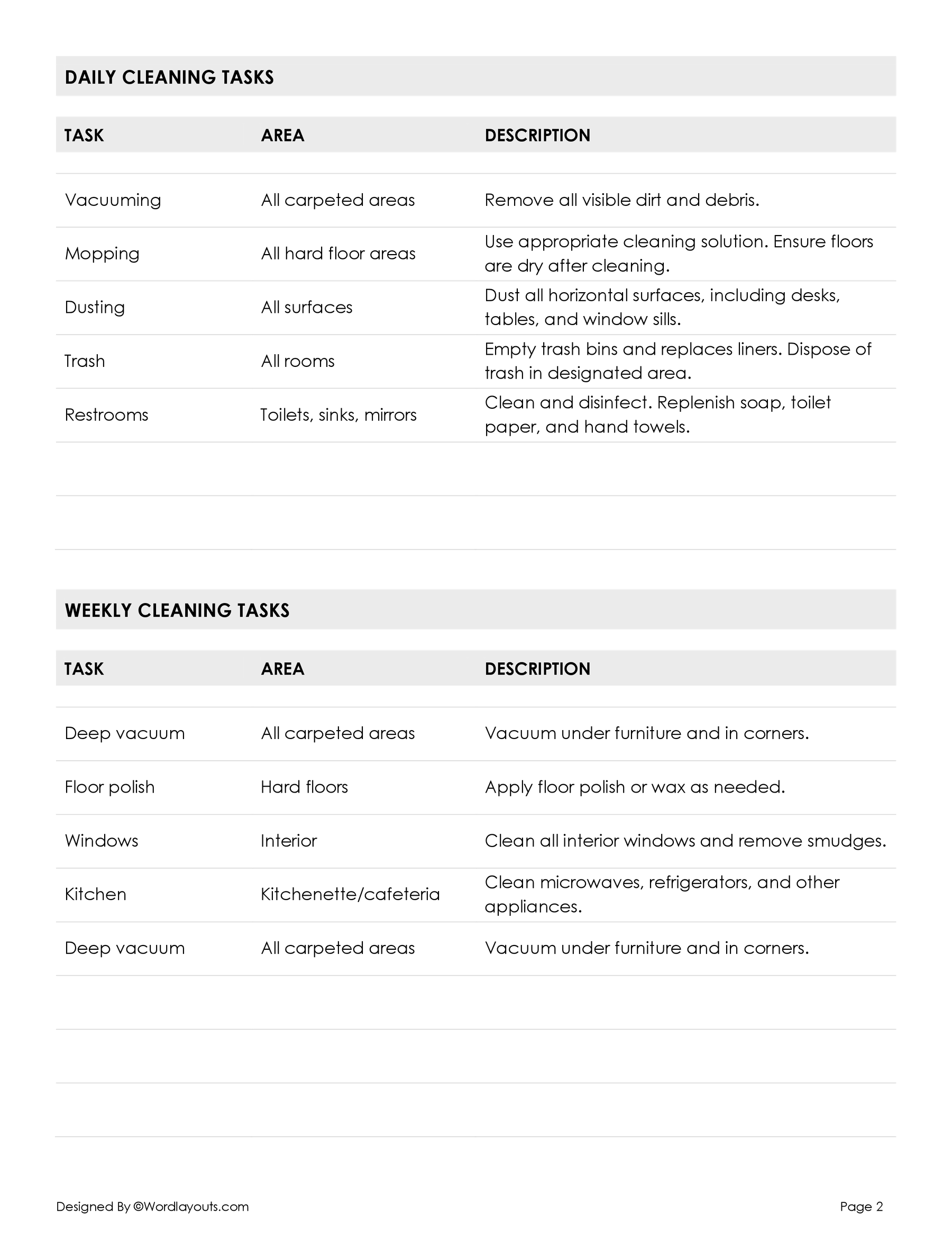 Janitorial Scope of Work Template WordLayouts Janitorial Scope of Work Template WordLayouts