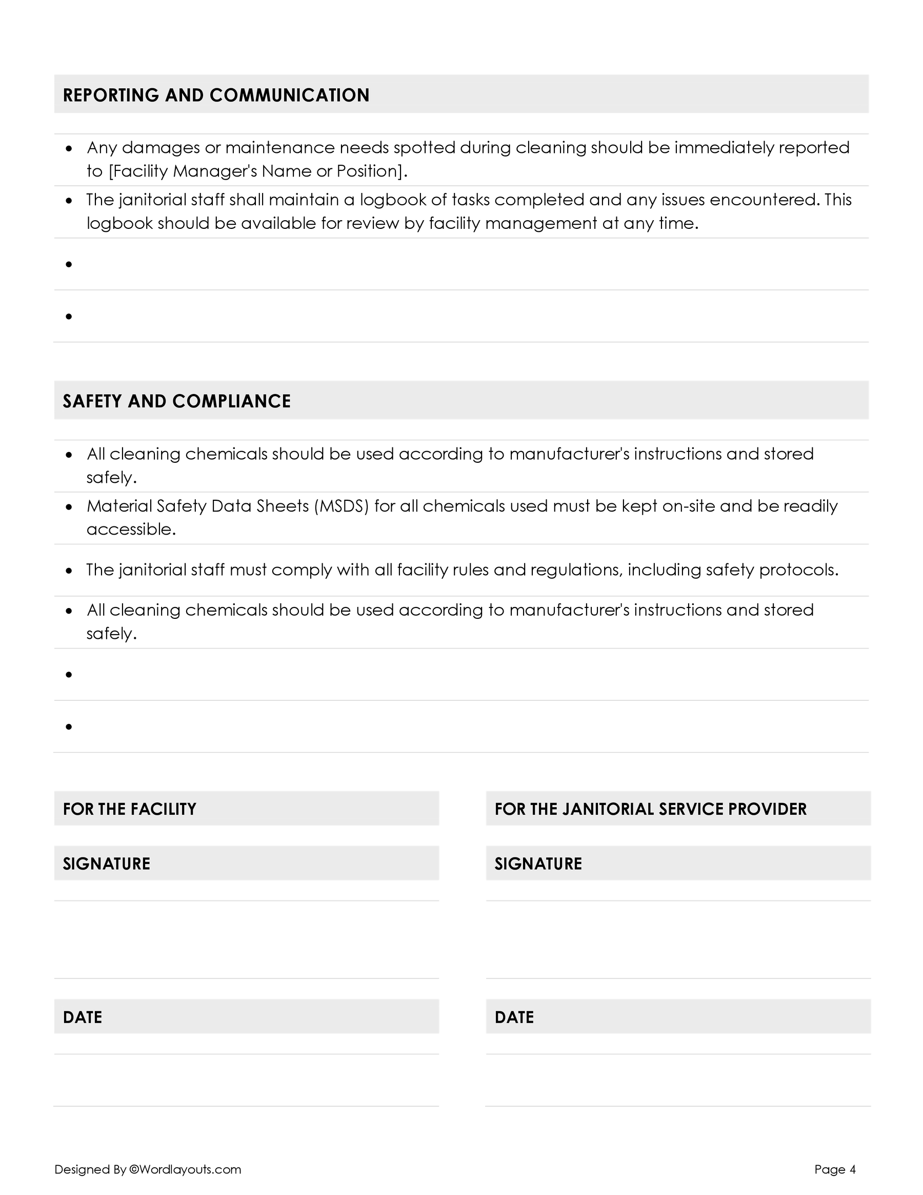 Janitorial Scope of Work Template WordLayouts Janitorial Scope of Work Template WordLayouts