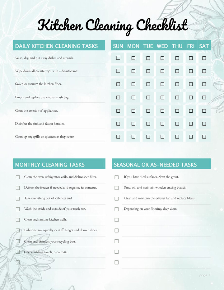 Free Cleaning Checklist Templates - Edit & Print