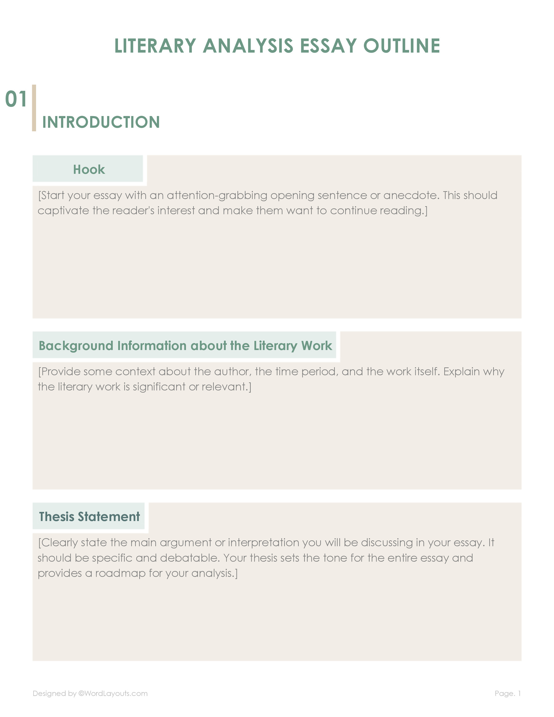 Literary Analysis Essay Outline Template WordLayouts Literary Analysis Essay Outline Template WordLayouts