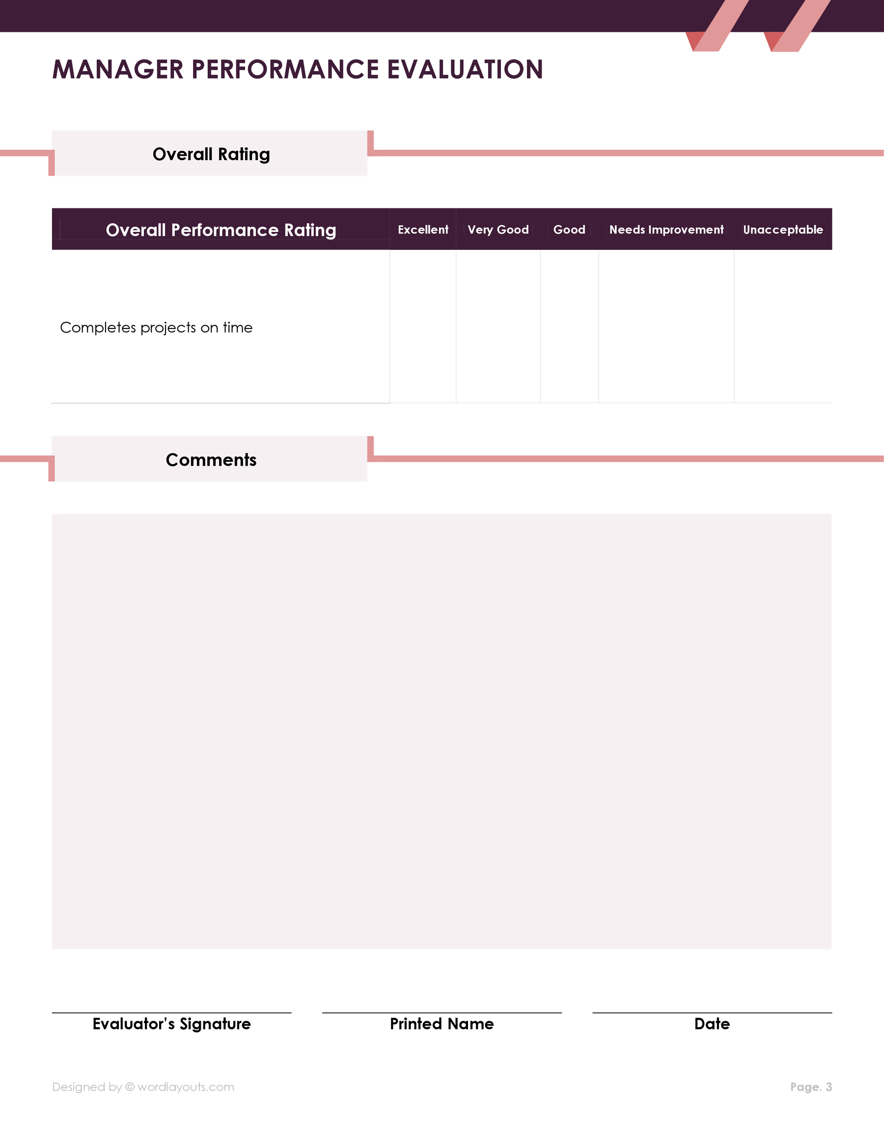 Free Manager Performance Evaluation Template - WordLayouts