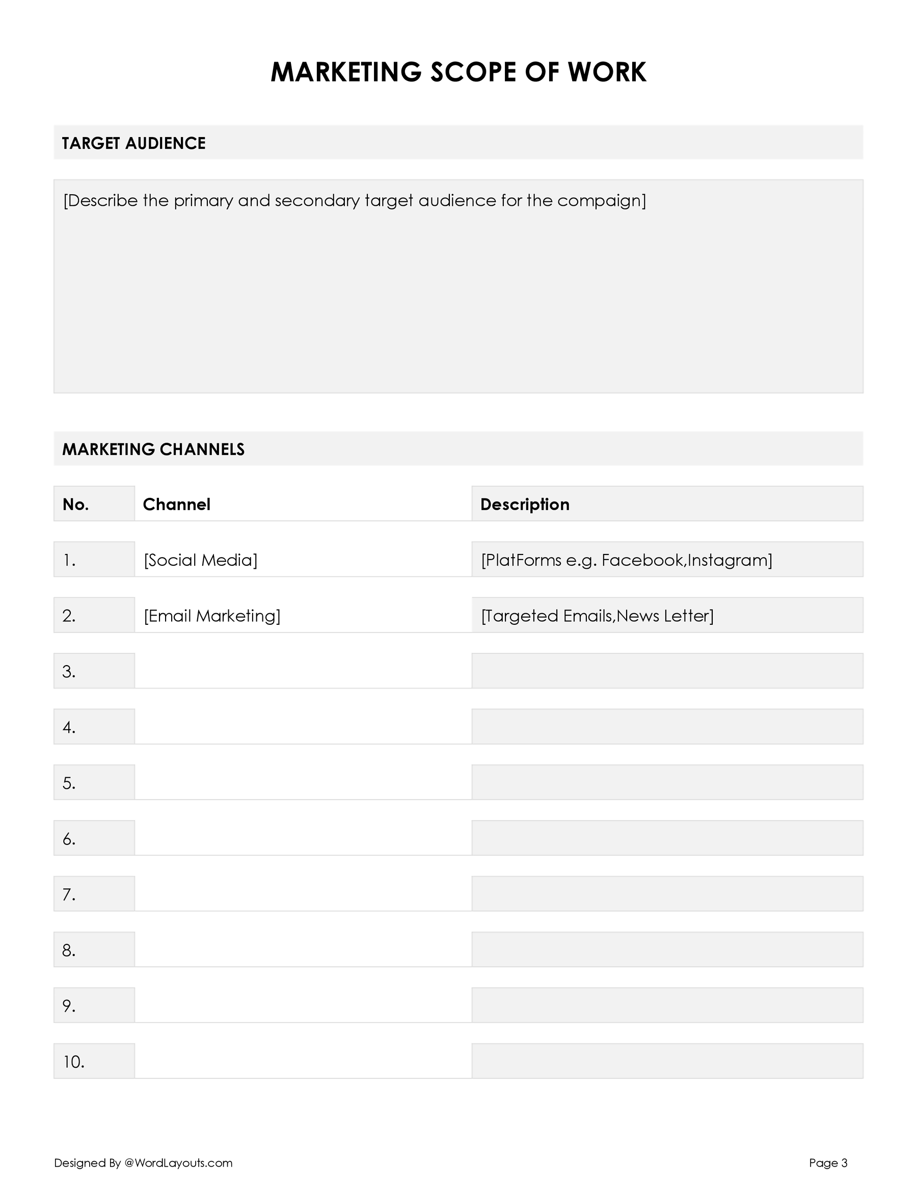 Free Marketing Scope of Work Template - WordLayouts