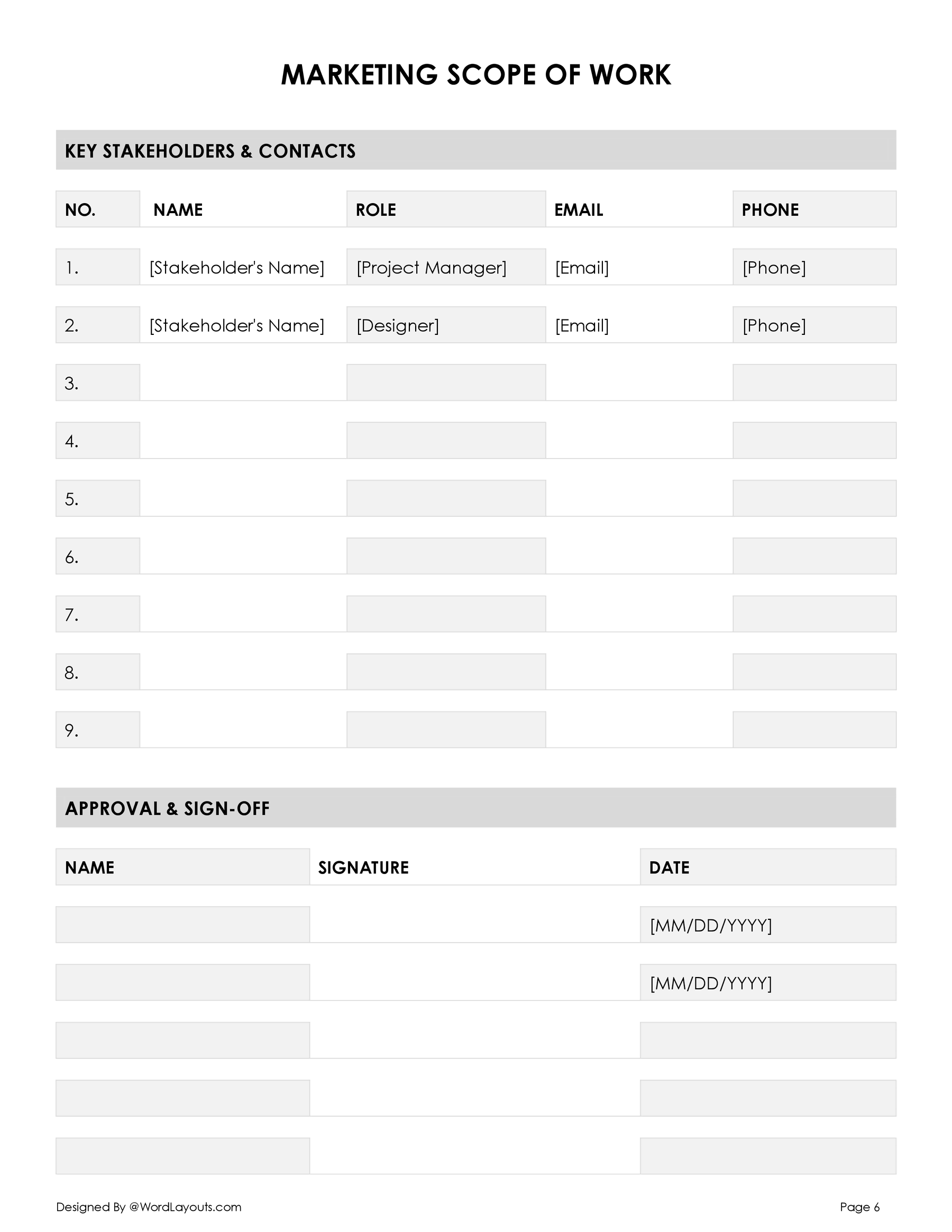 Free Marketing Scope of Work Template - WordLayouts