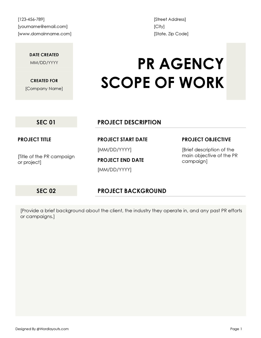 Free Project Scope of Work Template - WordLayouts