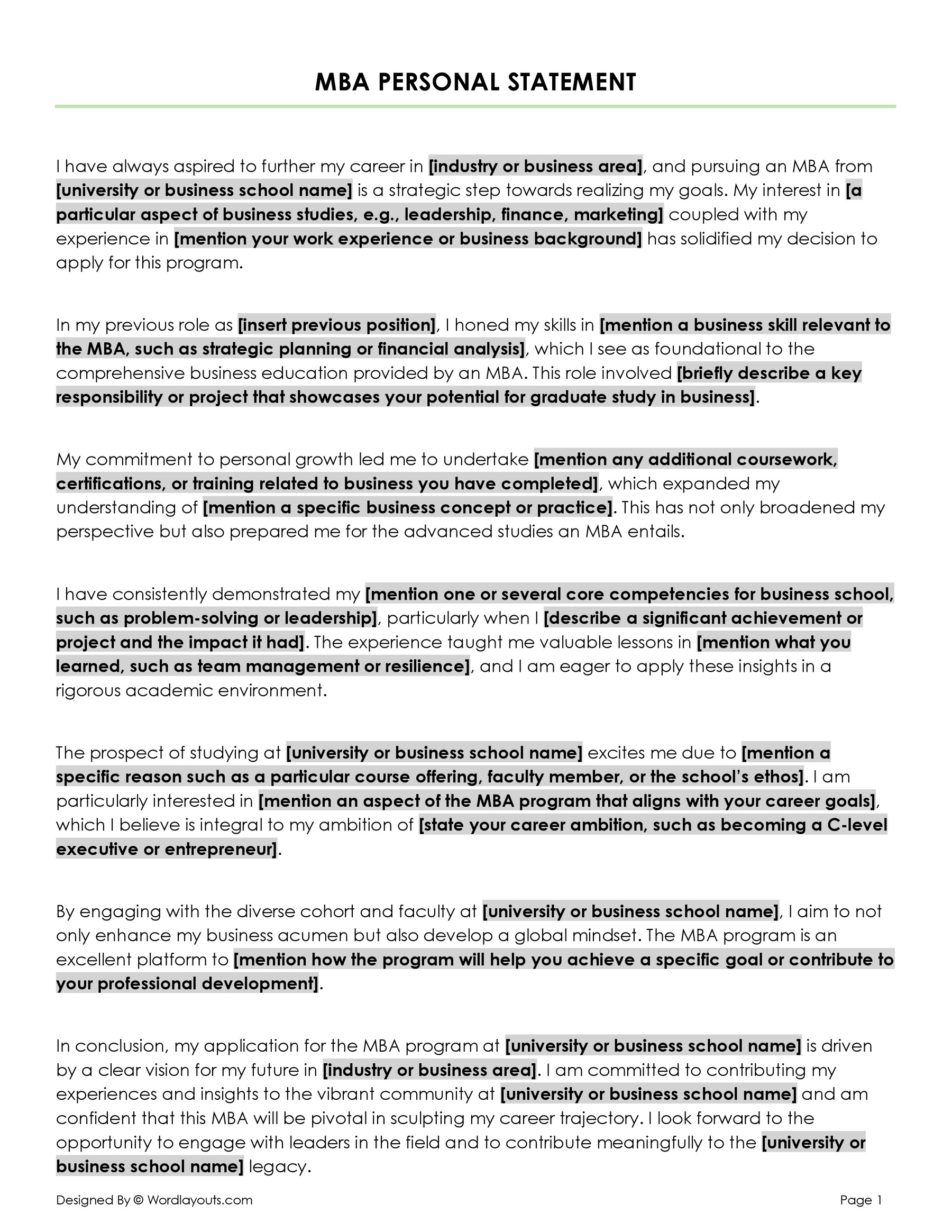 MBA Personal Statement Template for Outlines WordLayouts MBA Personal Statement Template for Outlines WordLayouts