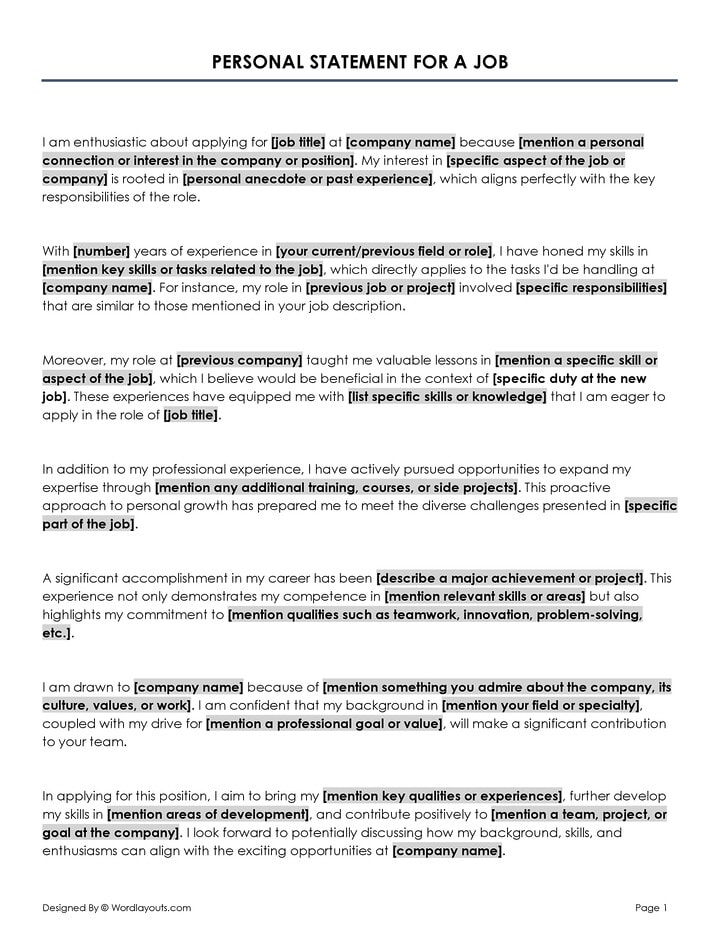 College Personal Statement Template for Outlines