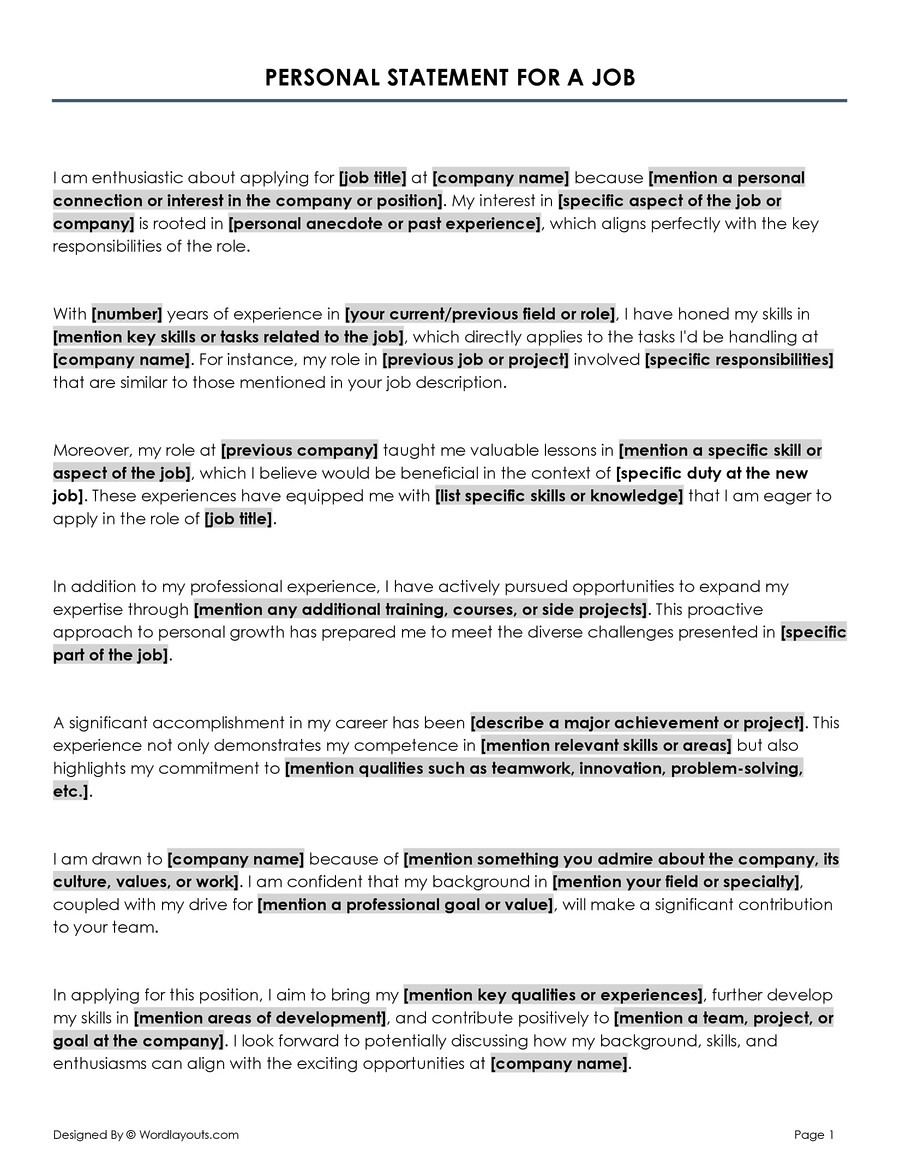 Free Personal Statement Templates for Outlines