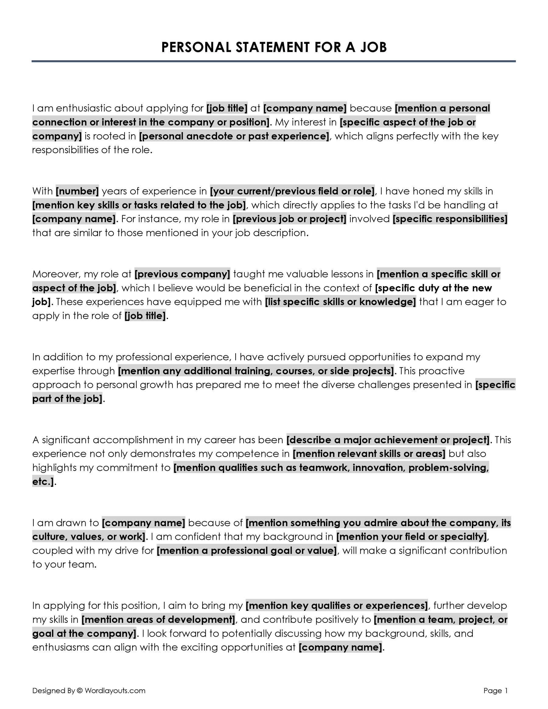 Personal Statement for a Job Template WordLayouts Personal Statement for a Job Template WordLayouts