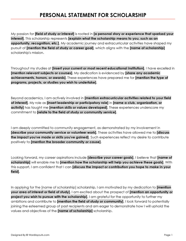 Free Personal Statement Templates for Outlines