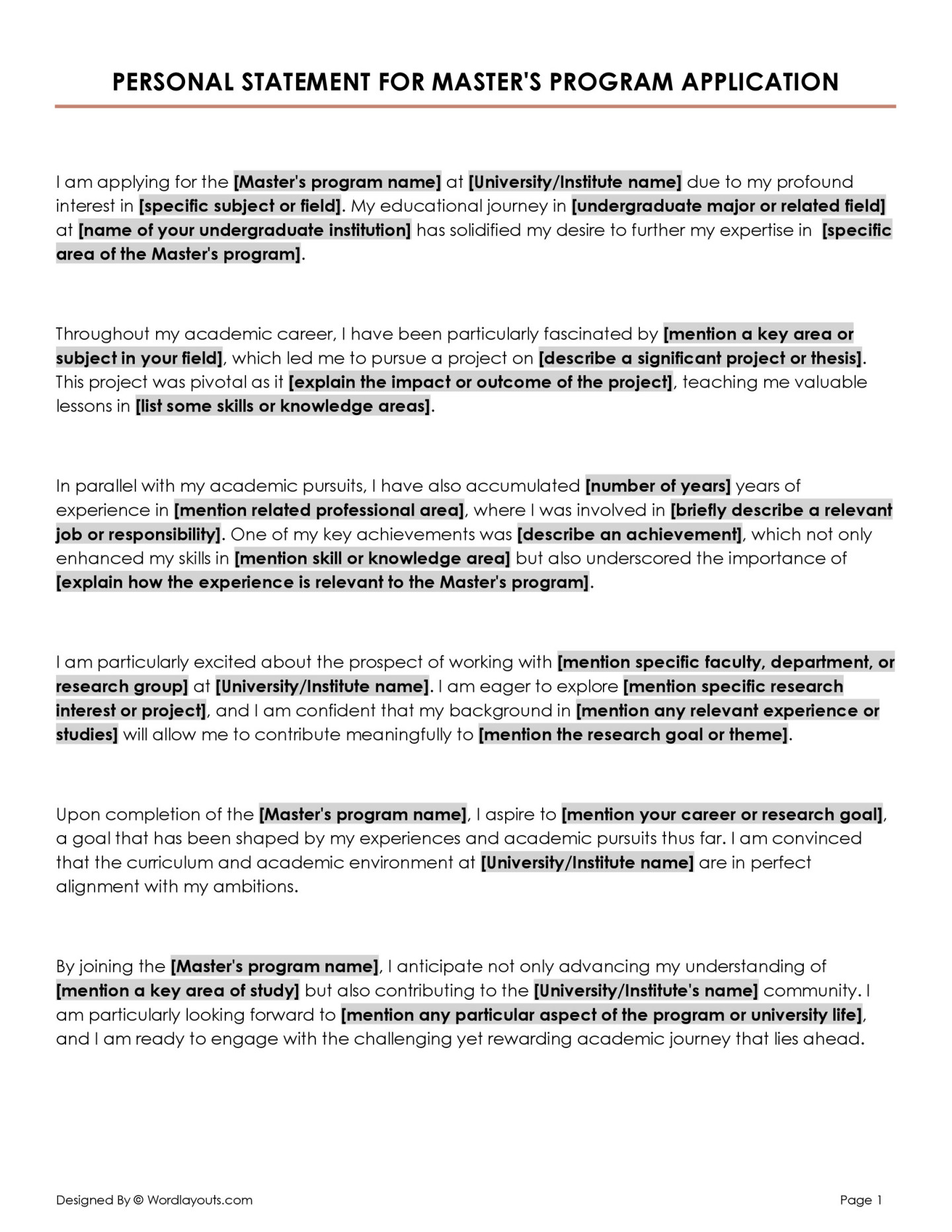 Personal Statement for Masters Template - WordLayouts