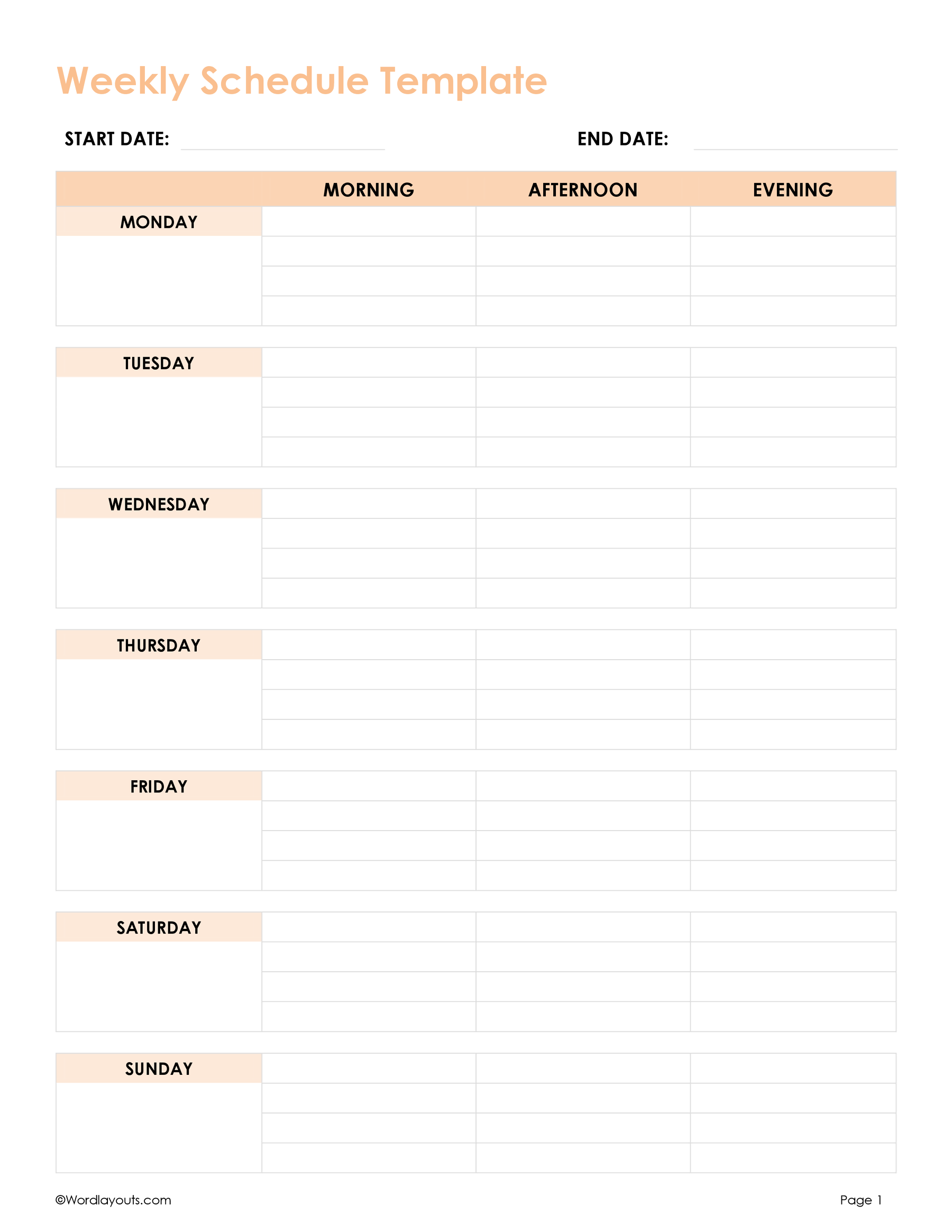 Printable Weekly Chart Template