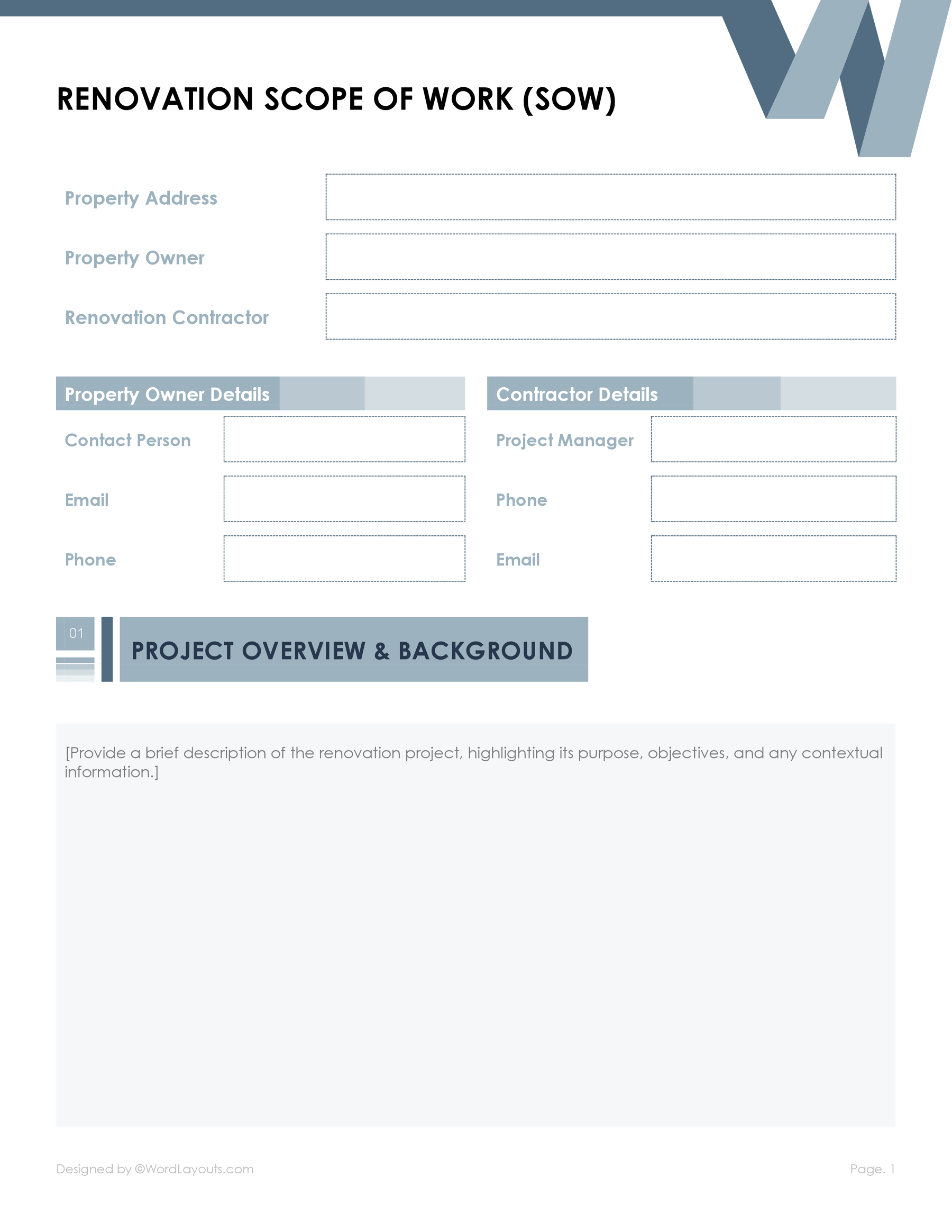 Remodel (Renovation) Scope of Work Template WordLayouts Remodel (Renovation) Scope of Work Template WordLayouts