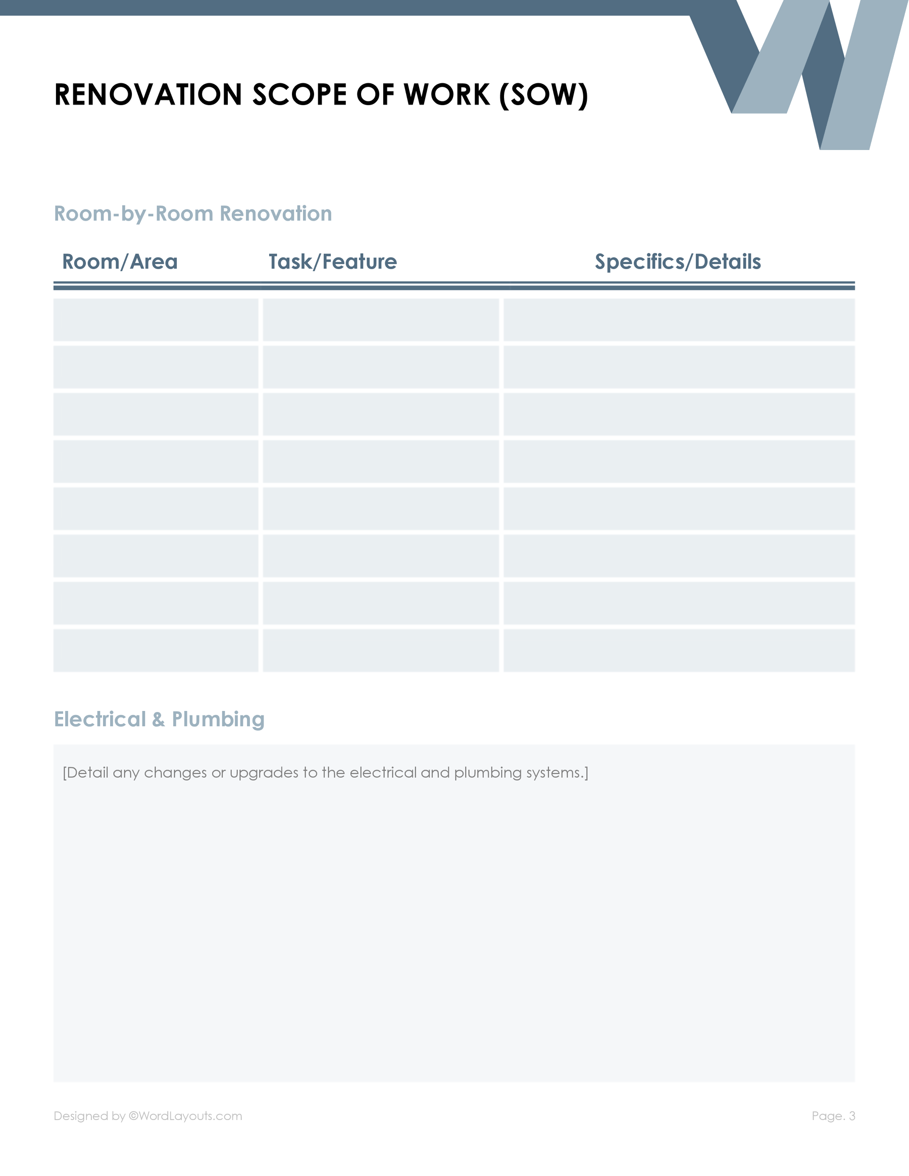 Remodel (Renovation) Scope of Work Template WordLayouts Remodel (Renovation) Scope of Work Template WordLayouts