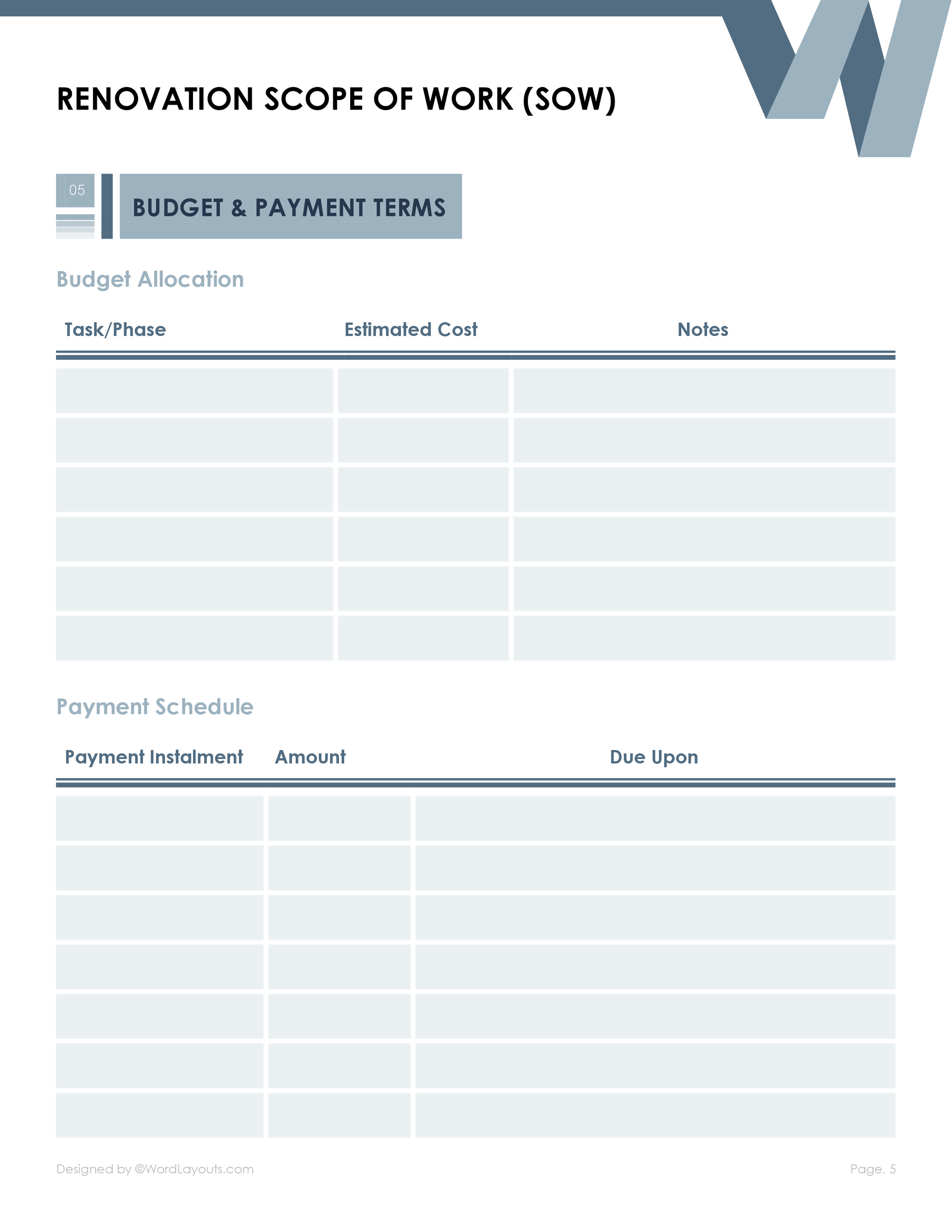 Remodel (Renovation) Scope of Work Template WordLayouts Remodel (Renovation) Scope of Work Template WordLayouts