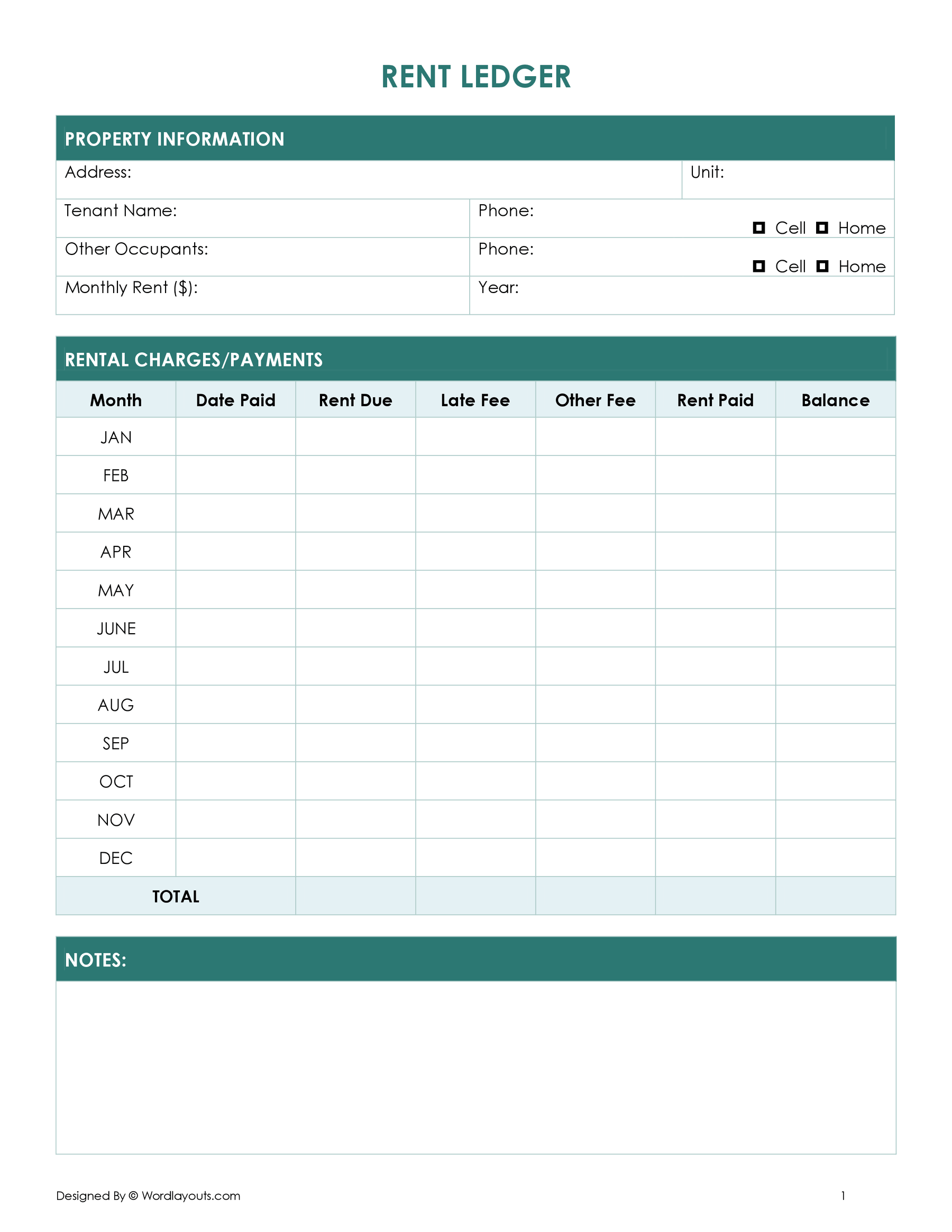 Free Rent Ledger Template (Word, GDocs, PDF) - WordLayouts