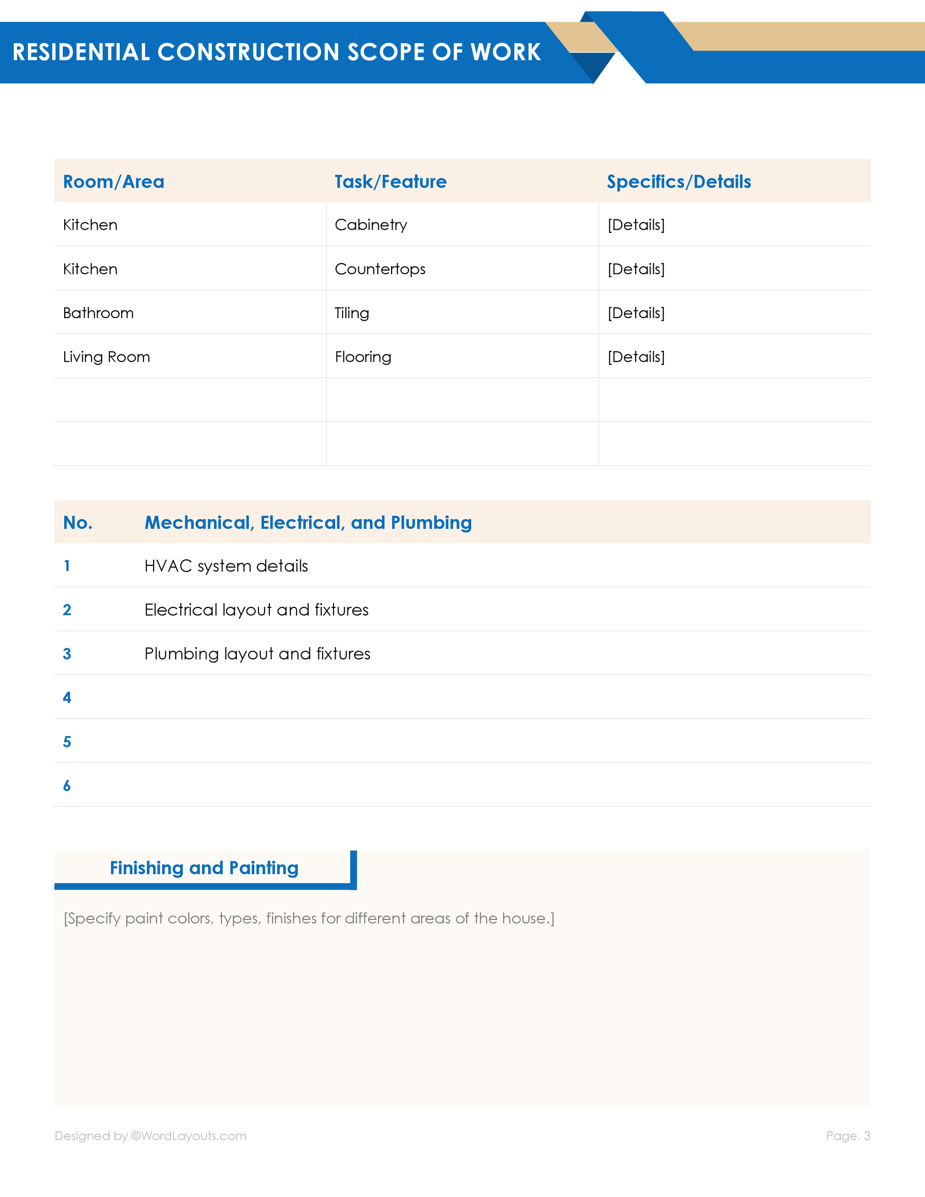 Residential Construction Scope of Work Template Residential Construction Scope of Work Template