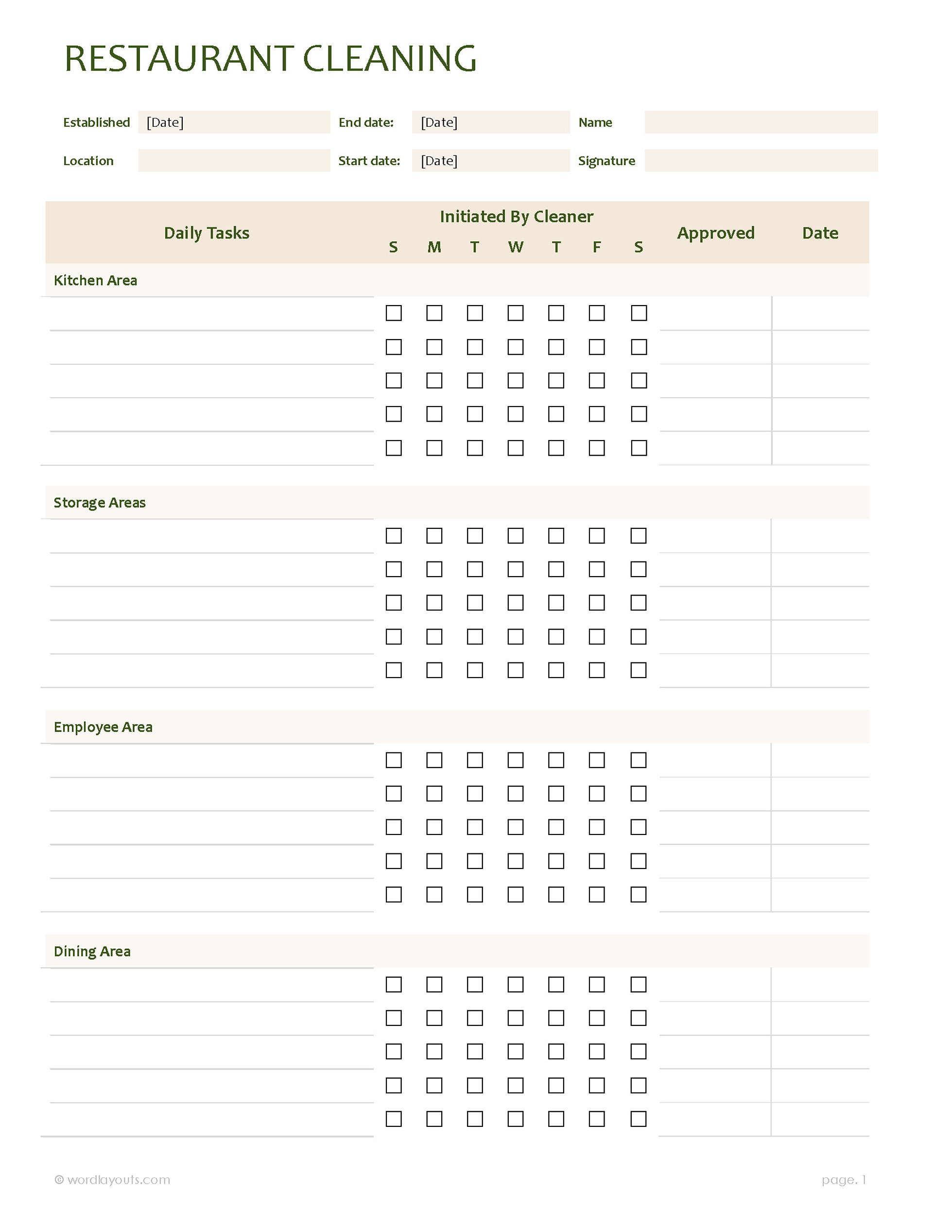 Free Restaurant Cleaning Checklist Template WordLayouts Free Restaurant Cleaning Checklist Template WordLayouts