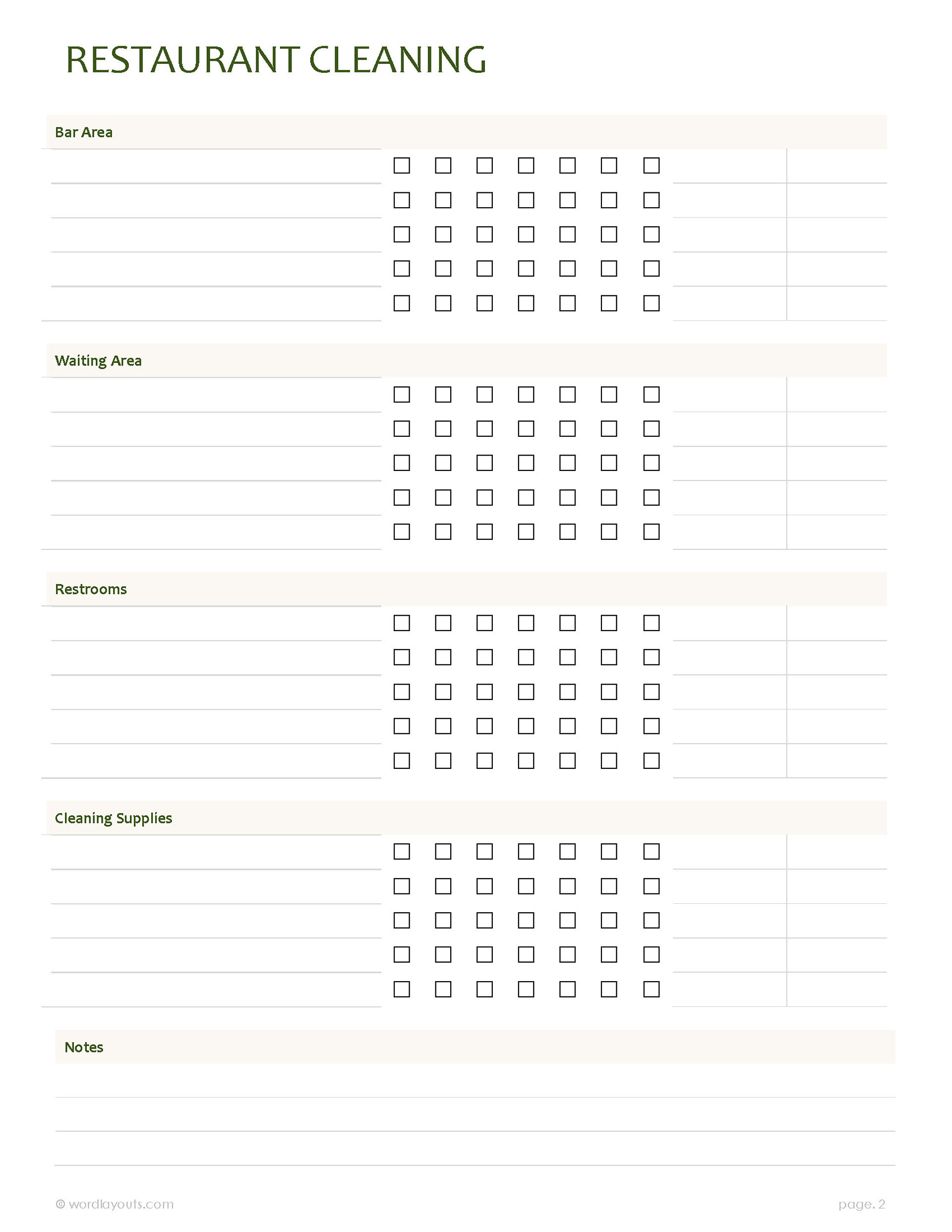 Free Restaurant Cleaning Checklist Template WordLayouts