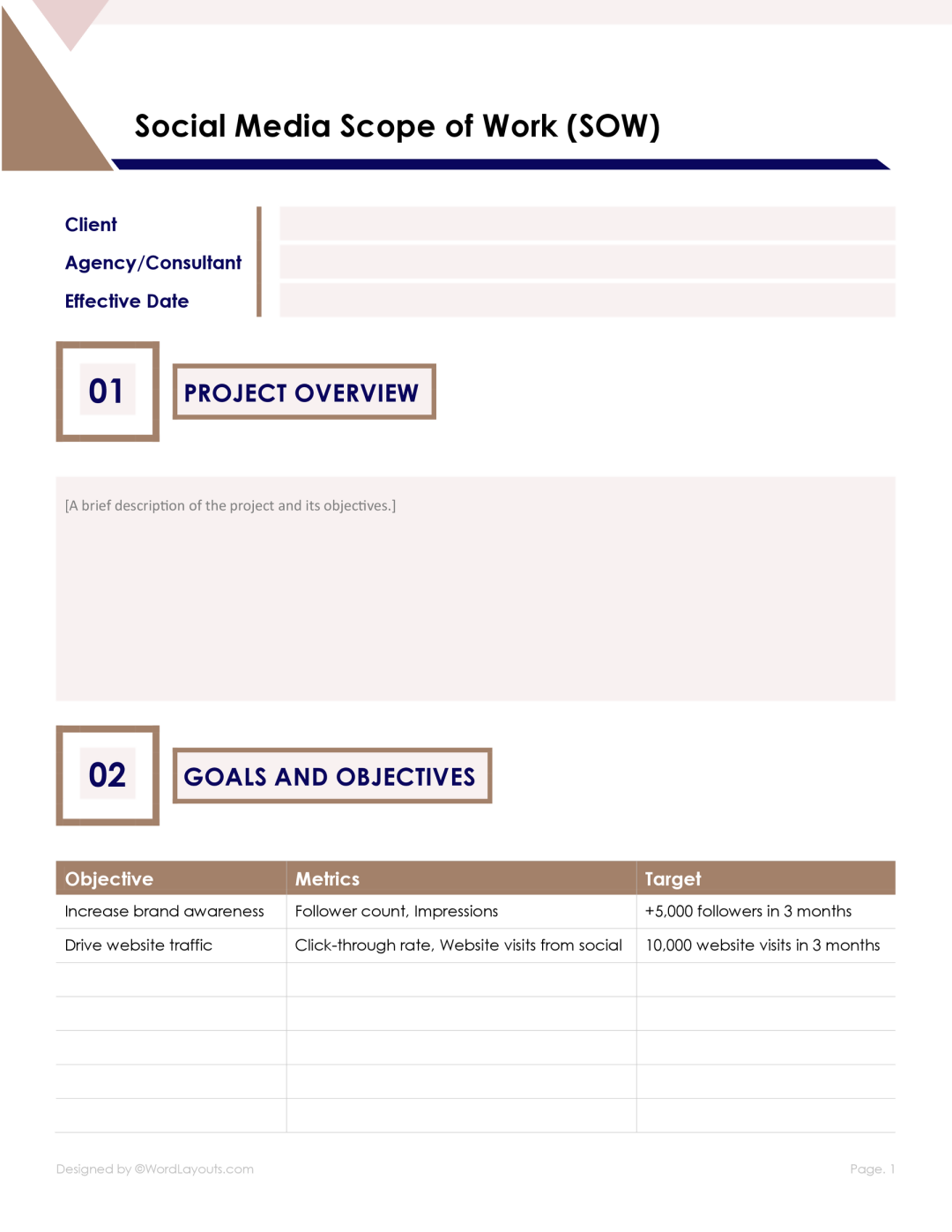 Free Project Scope of Work Template - WordLayouts