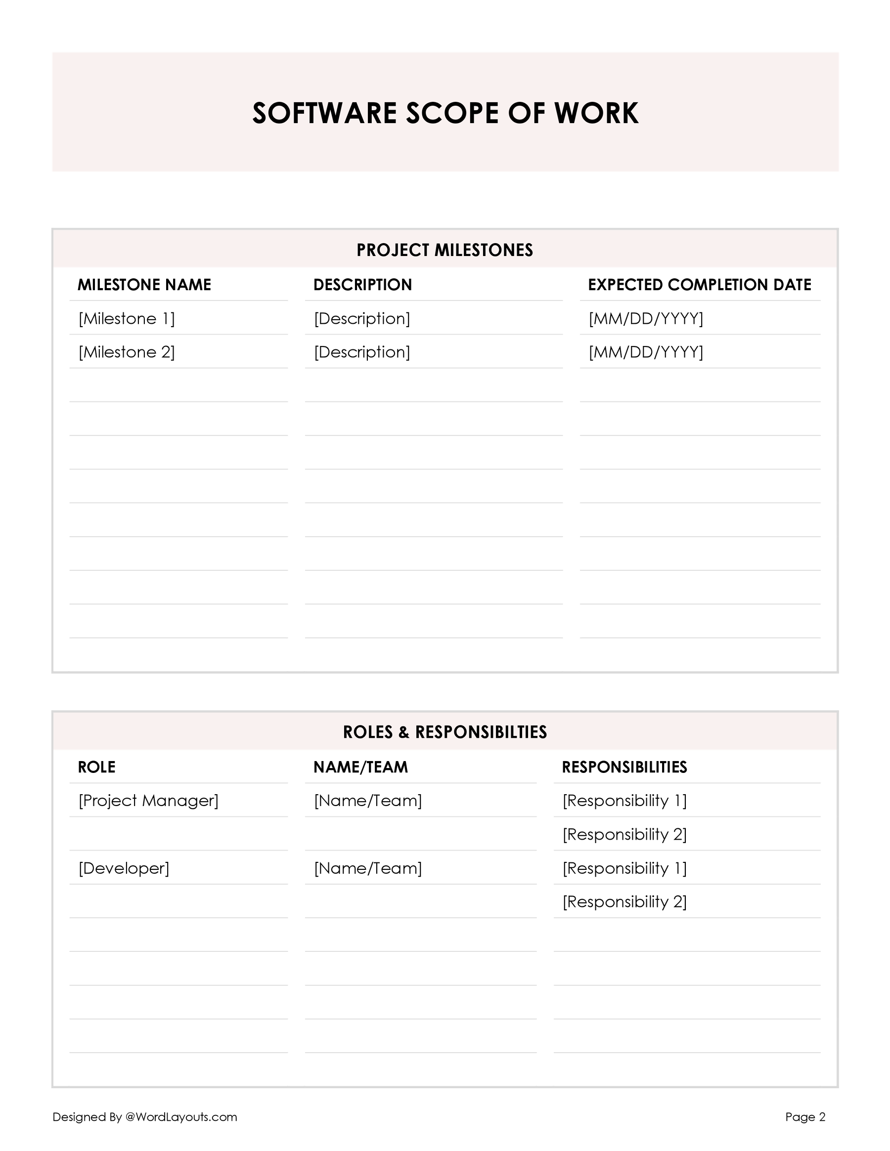Software Development Scope of Work Template - WordLayouts