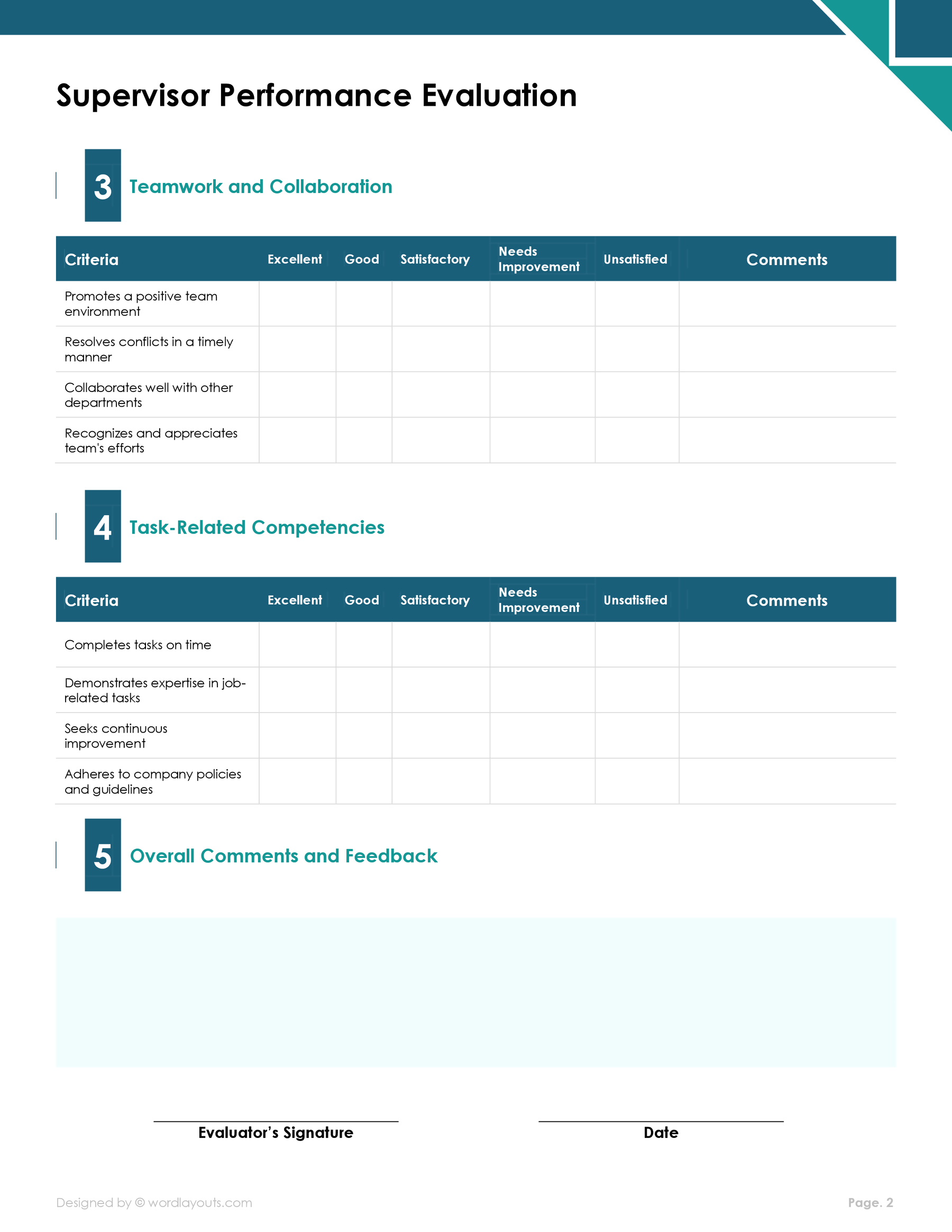 Supervisor Evaluation Form Template (GDocs) WordLayouts Supervisor Evaluation Form Template (GDocs) WordLayouts