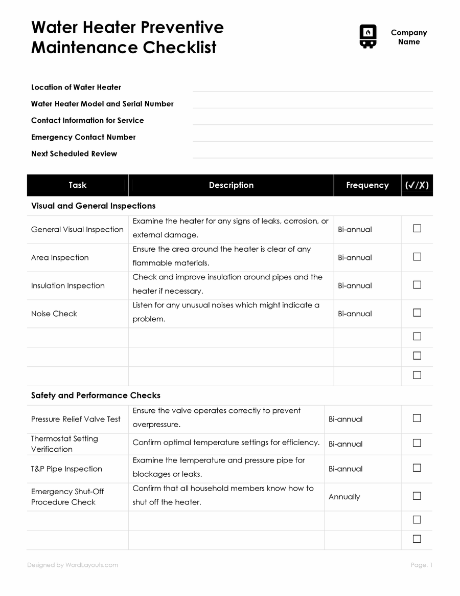 Free Maintenance Checklists (Customizable) - WordLayouts
