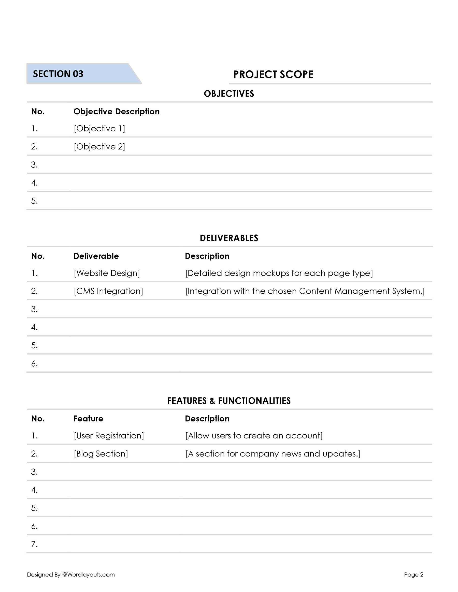Website Scope of Work Template - WordLayouts