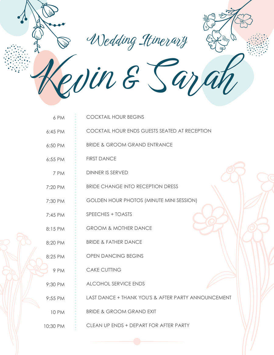 Playful Pastel Wedding Itinerary Template WordLayouts