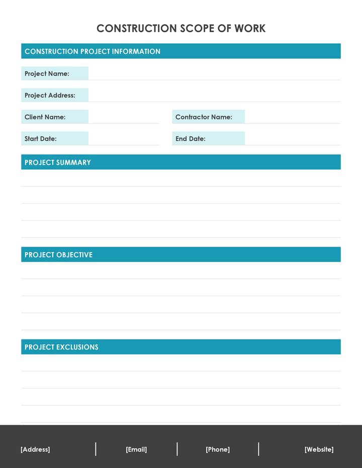 Free Construction Scope of Work Template - WordLayouts