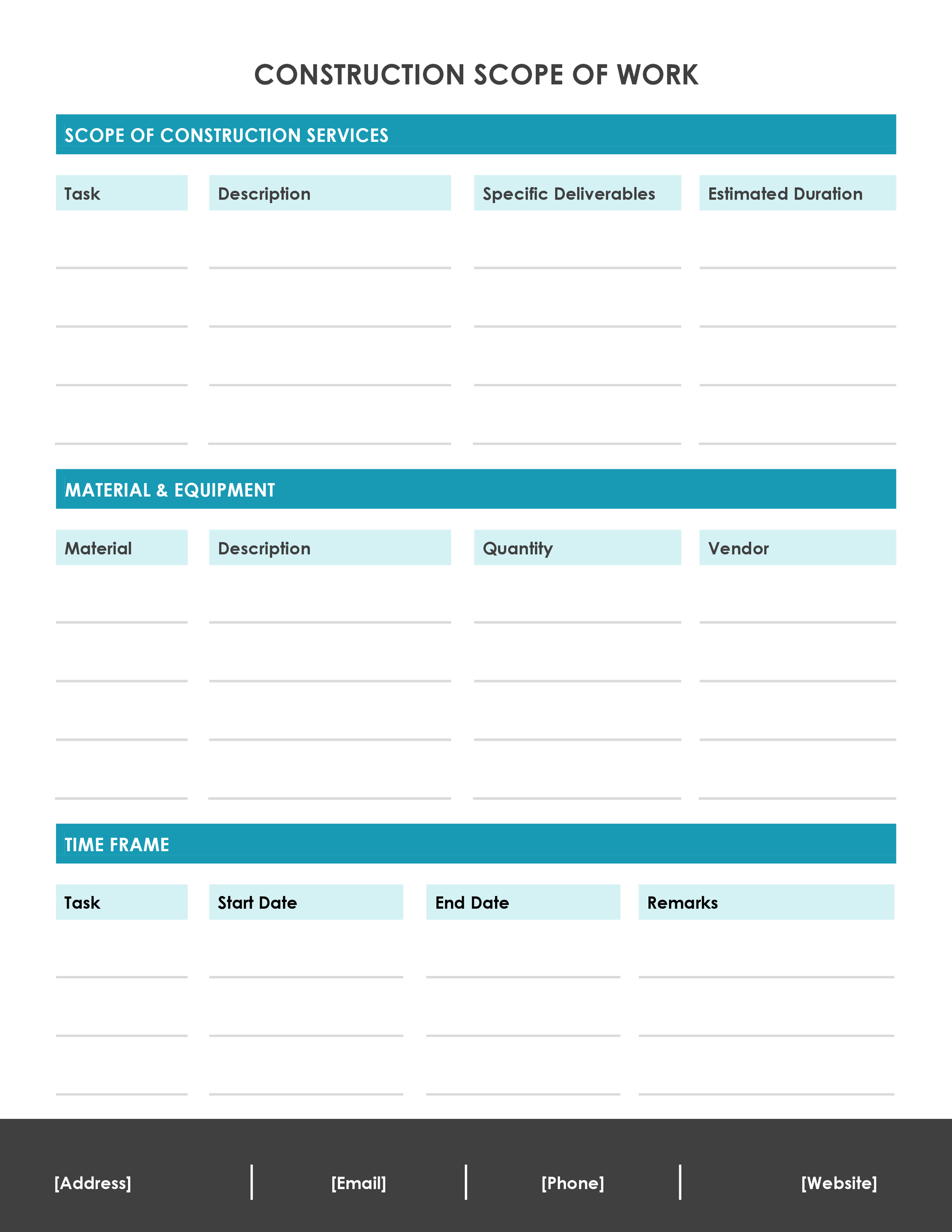 Free Construction Scope of Work Template WordLayouts