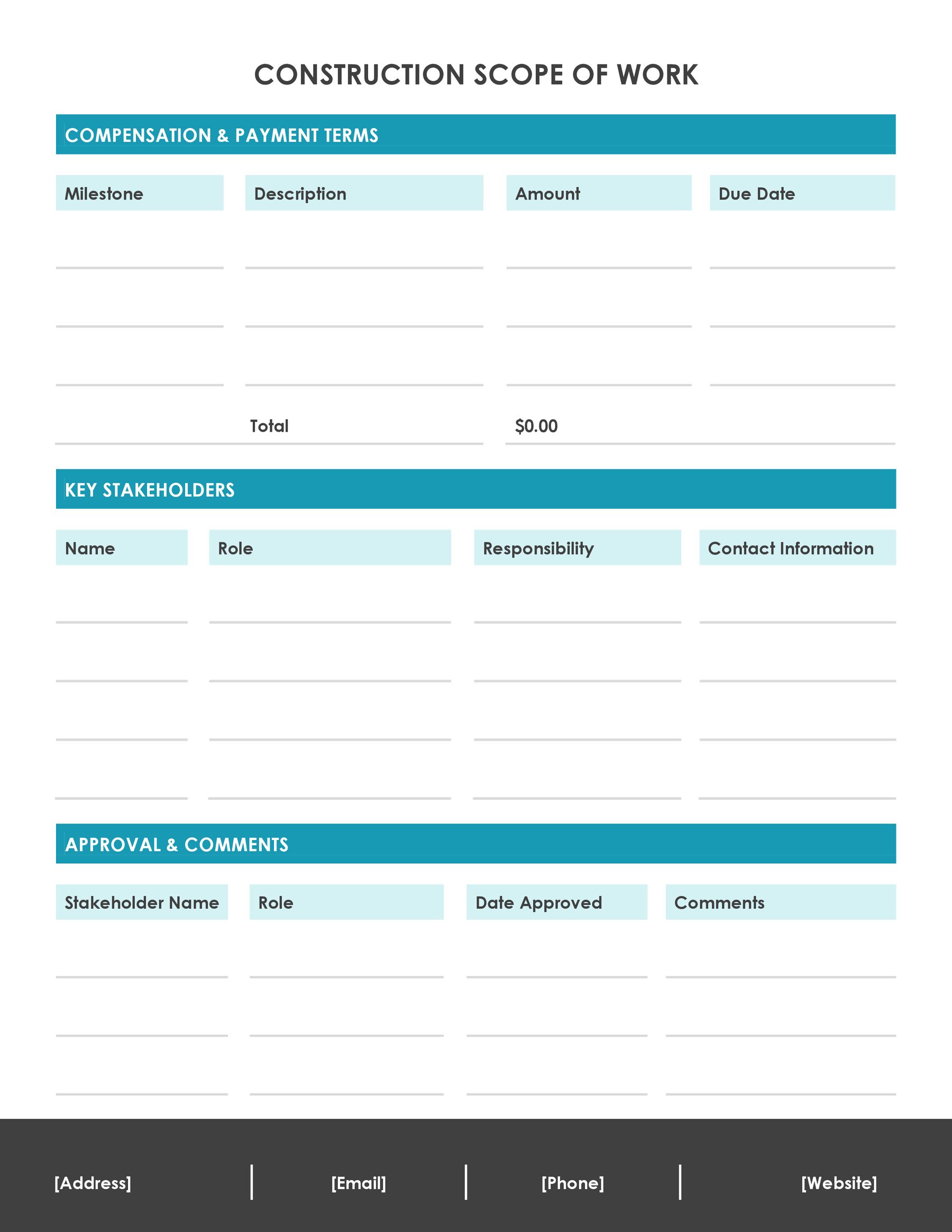 Free Construction Scope of Work Template WordLayouts