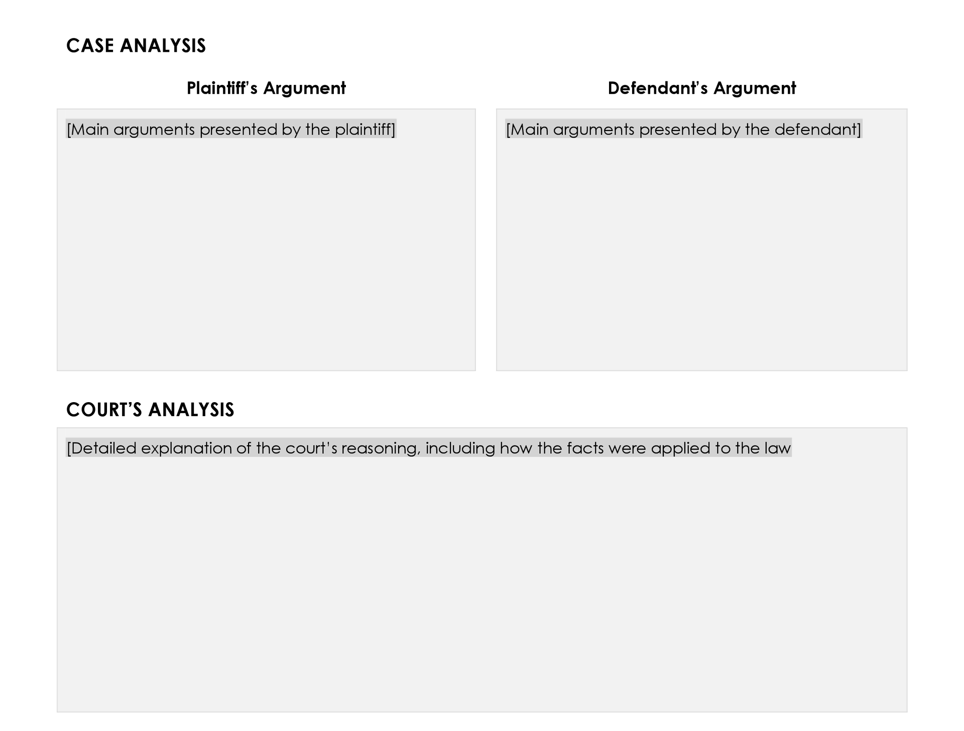 Free Case Brief Template for Law School - WordLayouts