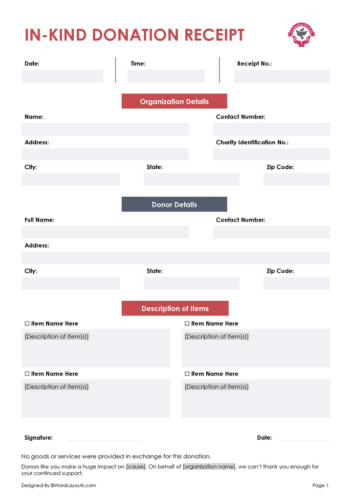 Free Donation Receipt Templates (Editable) WordLayouts Free Donation Receipt Templates (Editable) WordLayouts