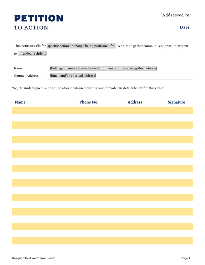 Petition Template for Signatures WordLayouts Petition Template for Signatures WordLayouts