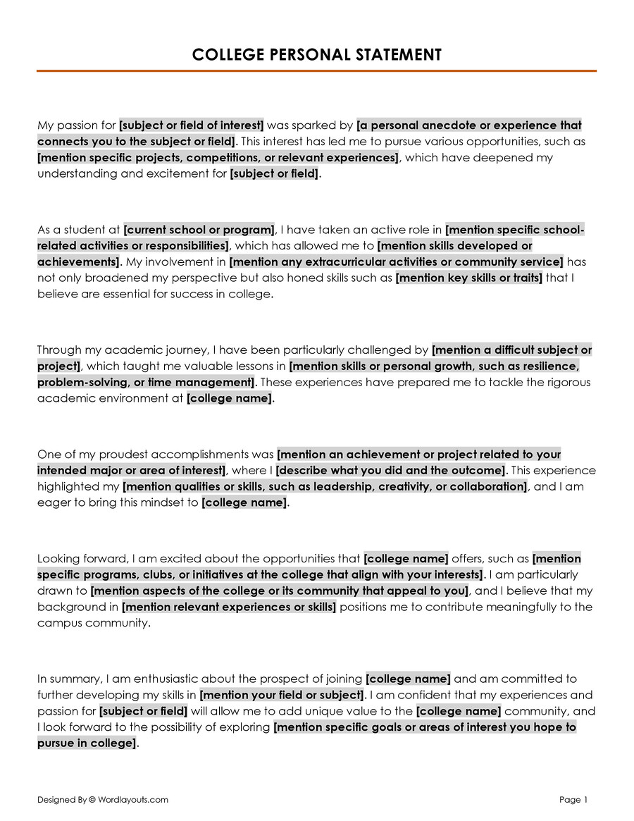 Free Personal Statement Templates for Outlines