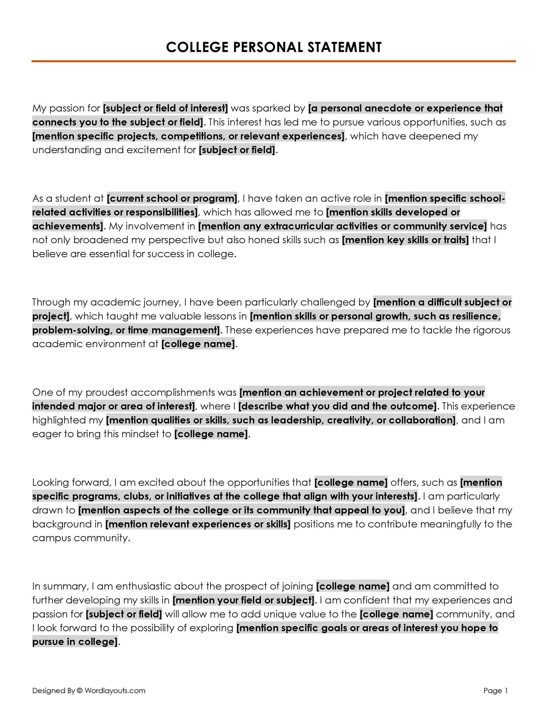 Personal Statement for Masters Template - WordLayouts