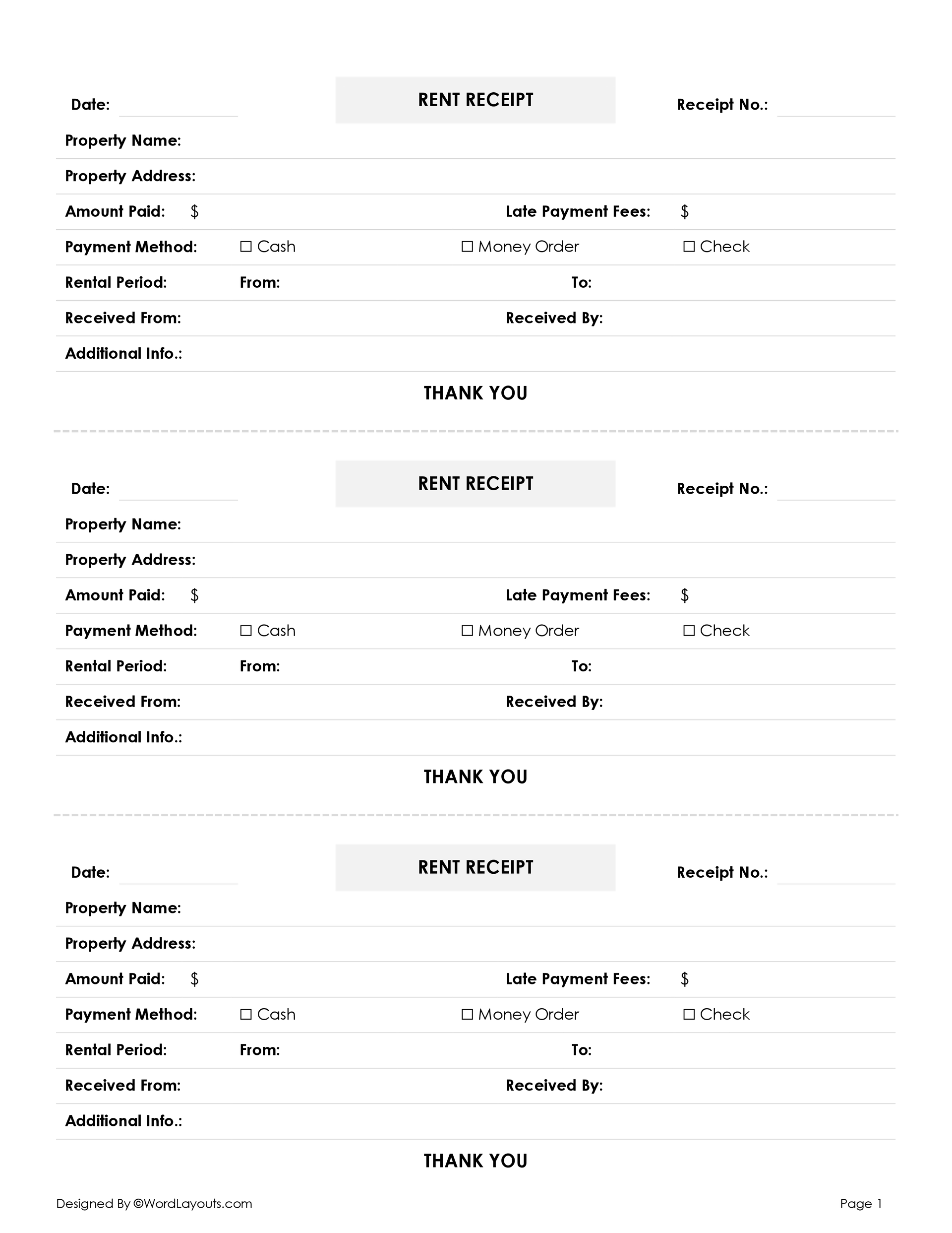 Blank Rent Receipt Template - WordLayouts