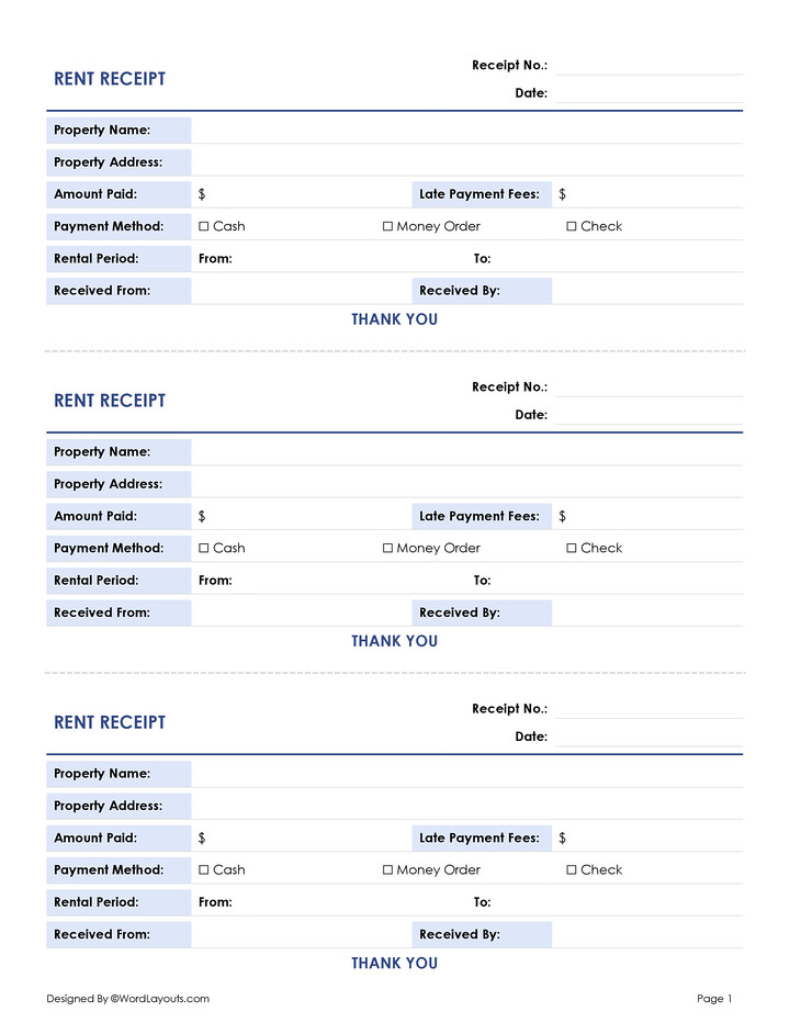 Free Rent Receipt Templates (Word, GDocs) - WordLayouts