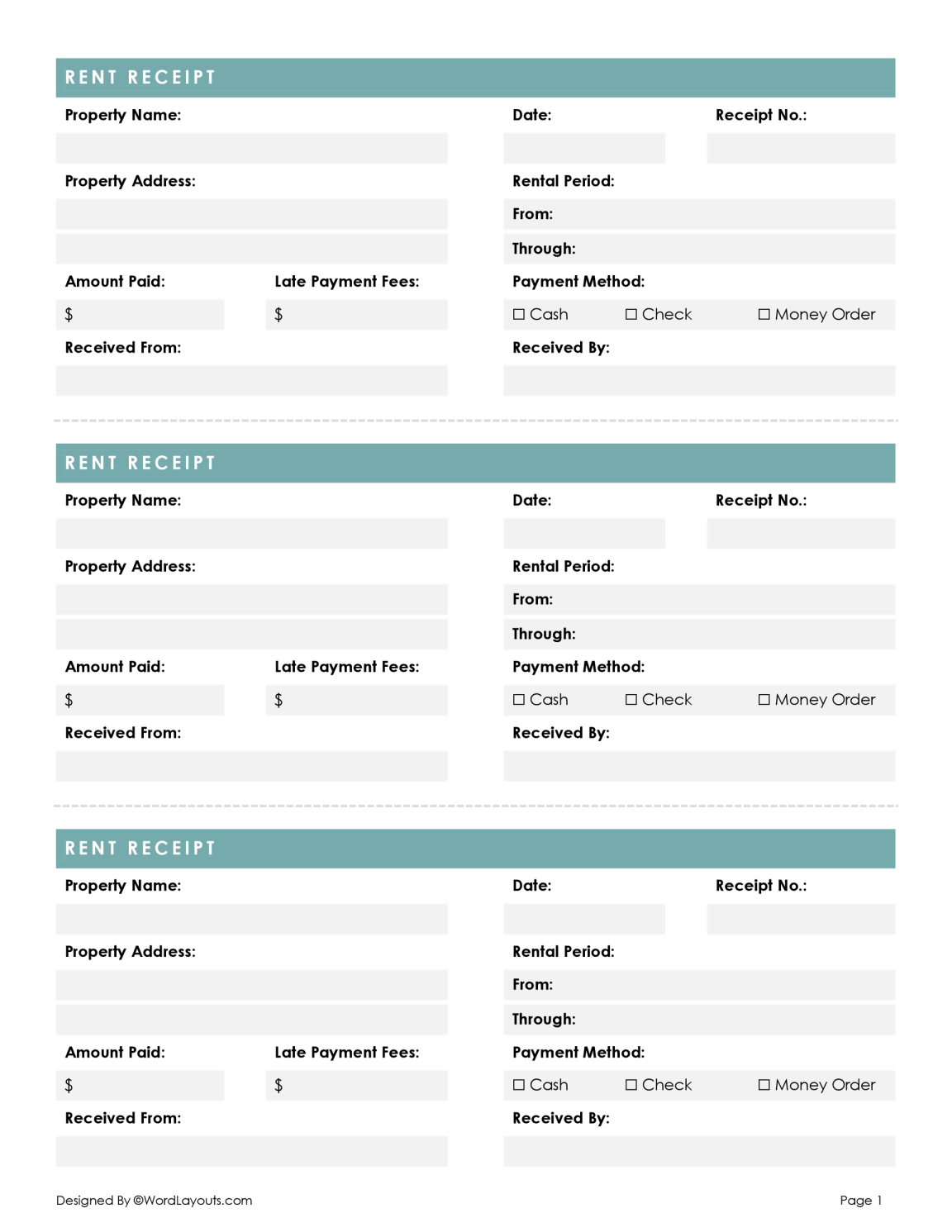 Free Rent Receipt Templates (Word, GDocs) - WordLayouts