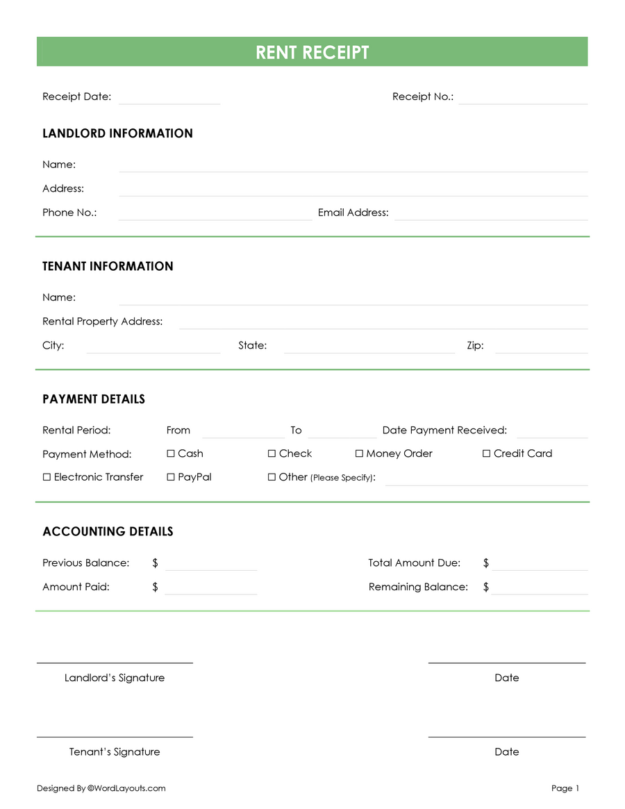 Free Rent Receipt Templates (Word, Google Docs)