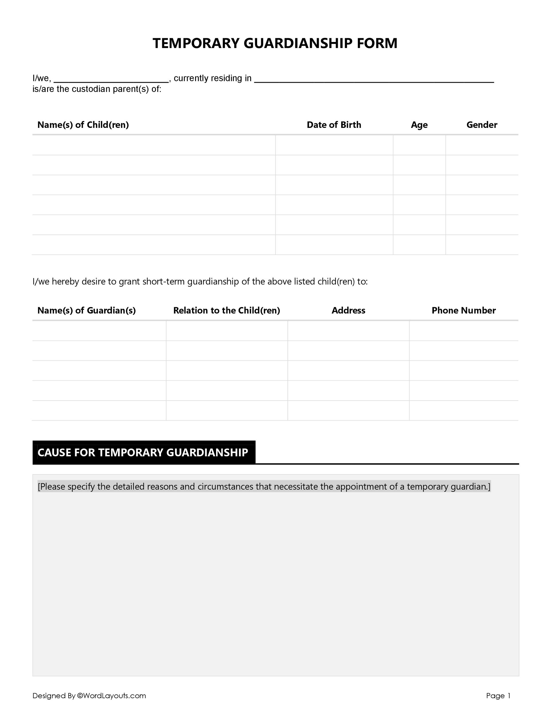 Temporary Guardianship Form Template - Word & GDocs temporary-guardianship-form-template-word-gdocs
