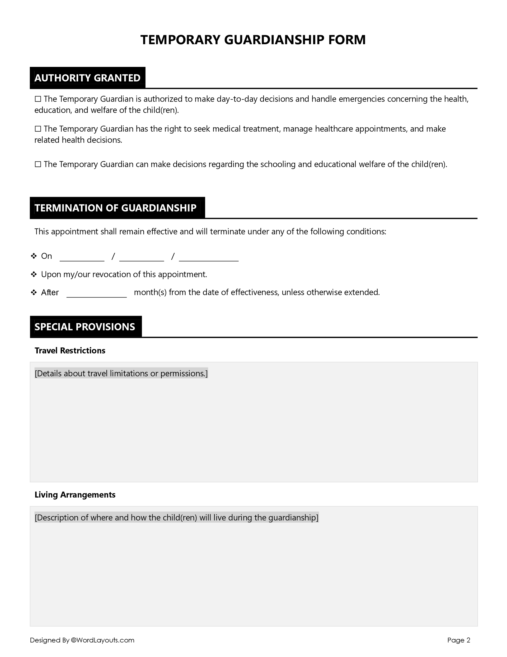 Temporary Guardianship Form Template - Word & GDocs temporary-guardianship-form-template-word-gdocs