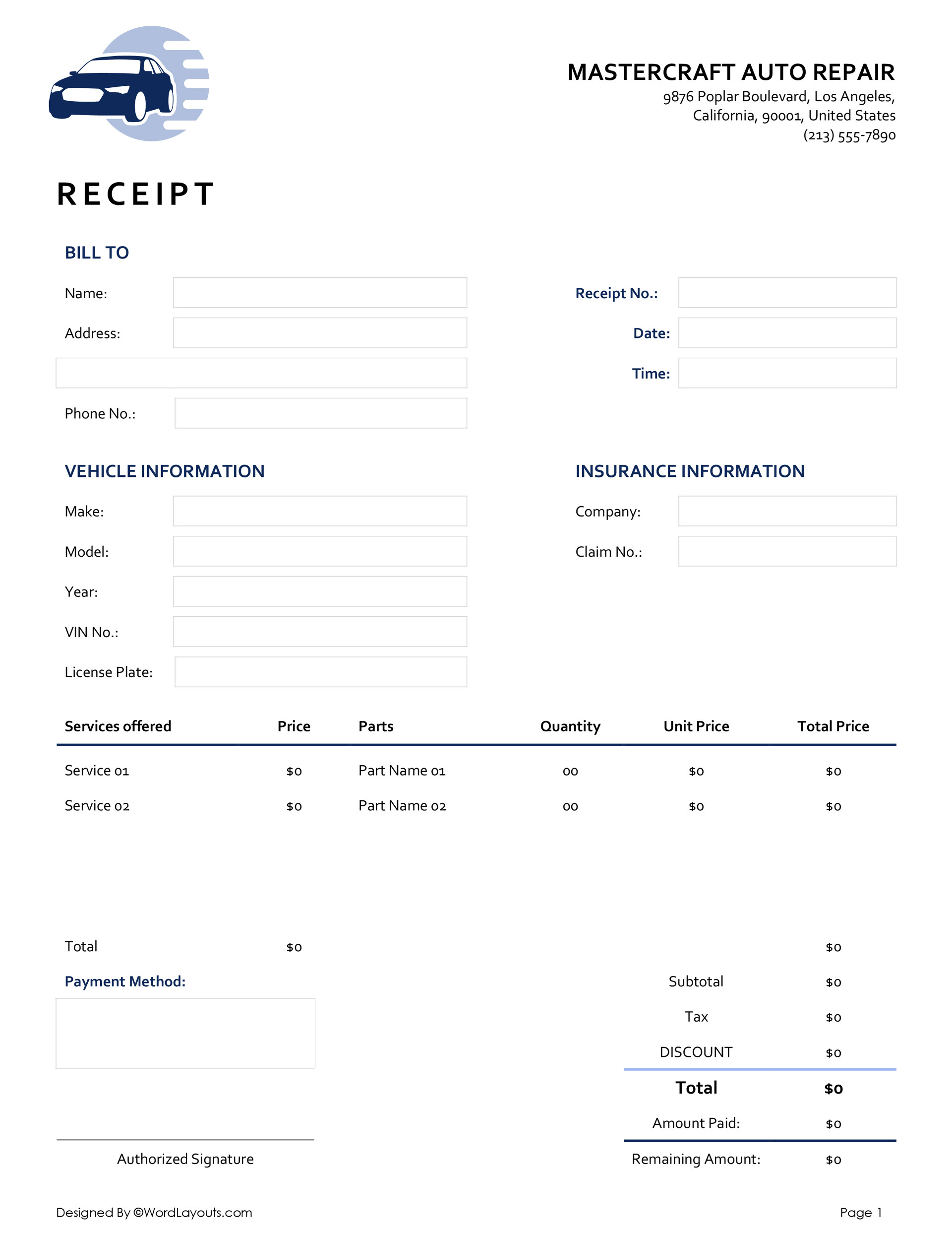 Free Auto Repair (Service) Receipt Templates WordLayouts Free Auto Repair (Service) Receipt Templates WordLayouts