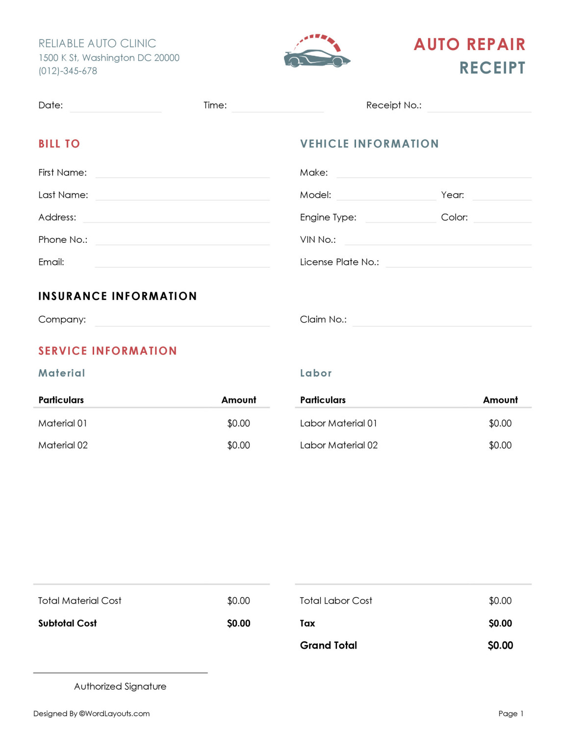 Free Auto Repair (Service) Receipt Templates WordLayouts Free Auto Repair (Service) Receipt Templates WordLayouts
